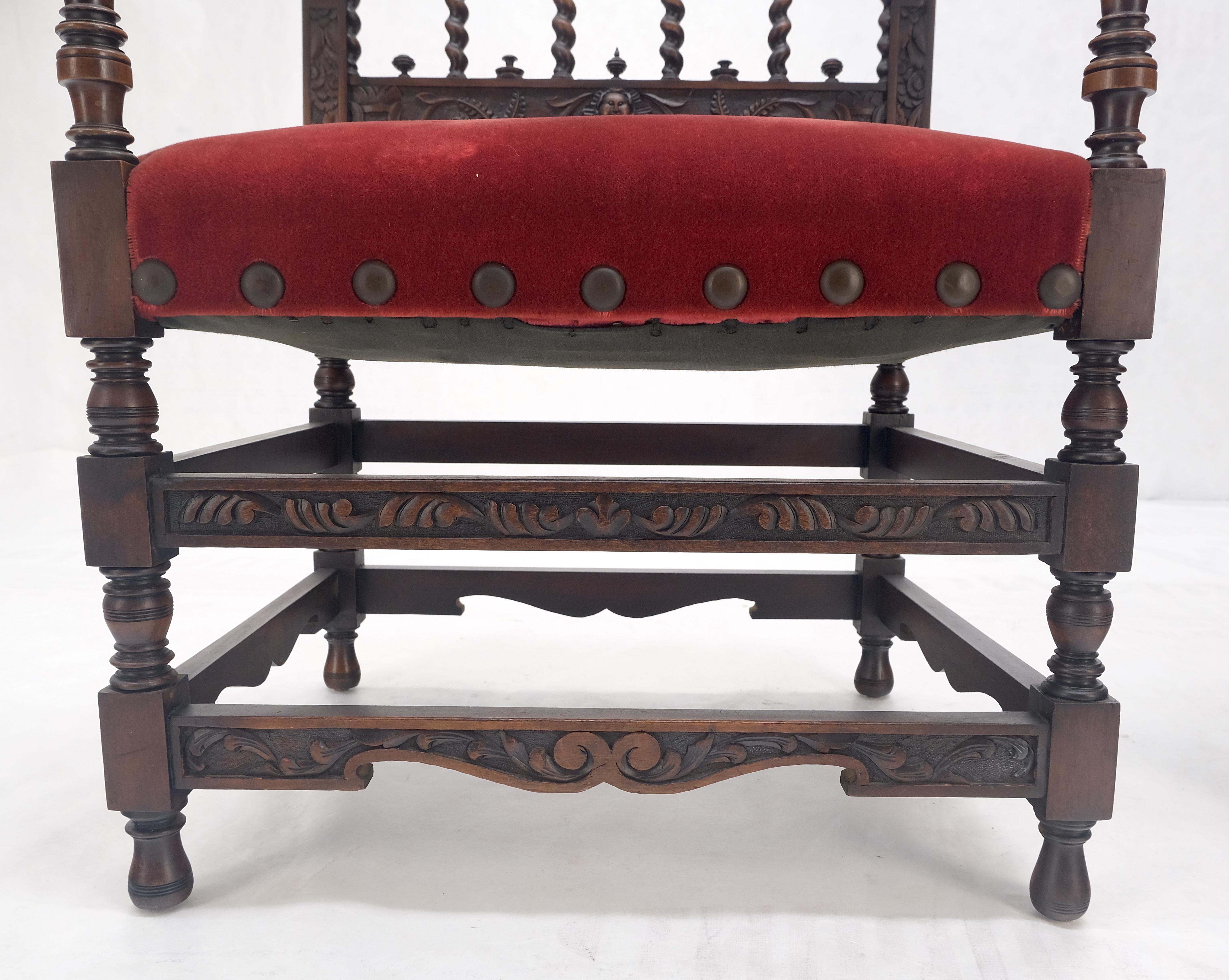 Fine Carved North Winds Faces Heavy Oak Arm Chairs Twisted Spindles c1900s MINT For Sale 11
