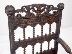 Fine Carved North Winds Faces Heavy Oak Arm Chairs Twisted Spindles c1900s MINT