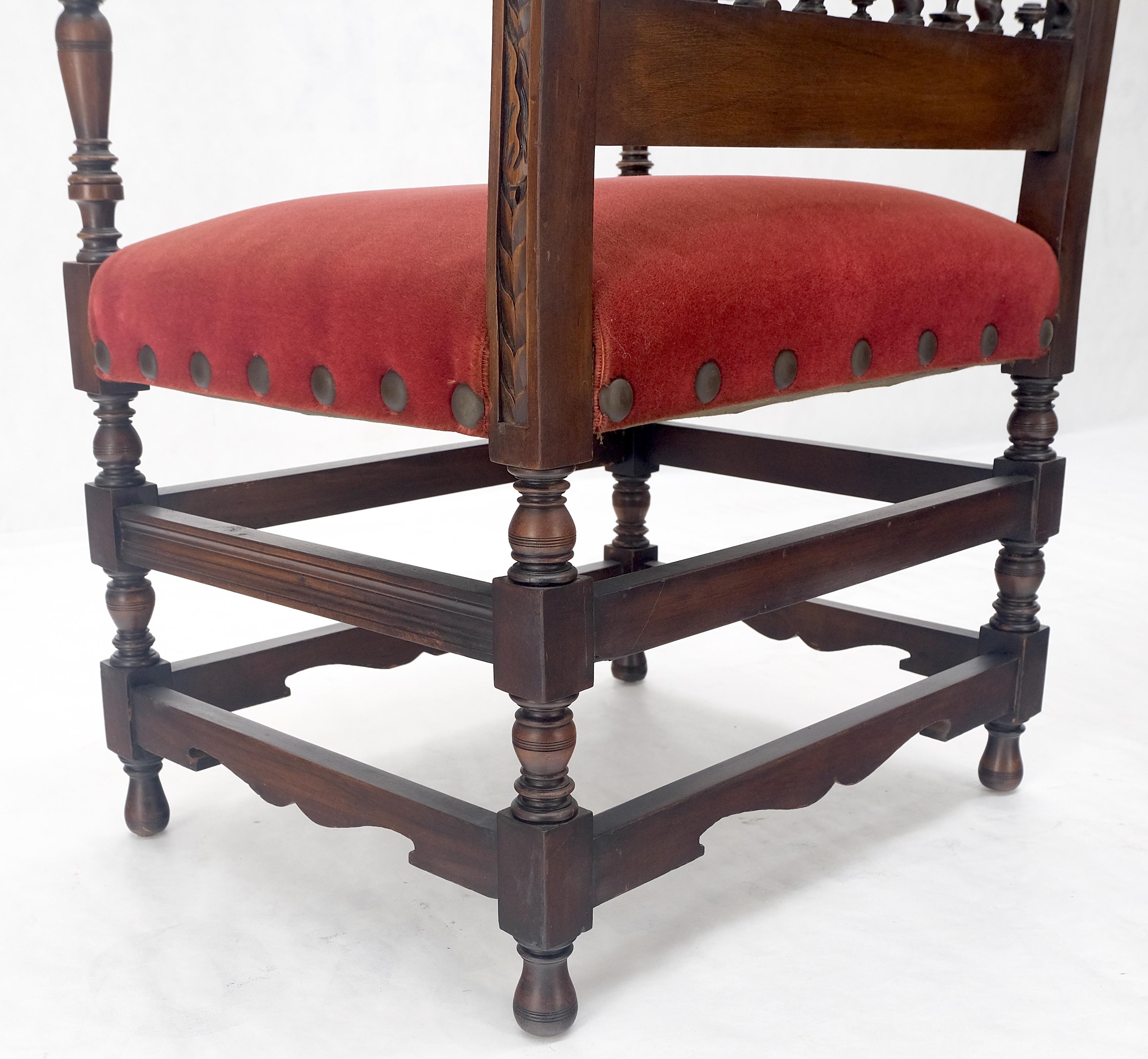 Fine Carved North Winds Faces Heavy Oak Arm Chairs Twisted Spindles c1900s MINT For Sale 3
