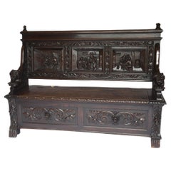 Fine carved oak box seat settle circa 1900