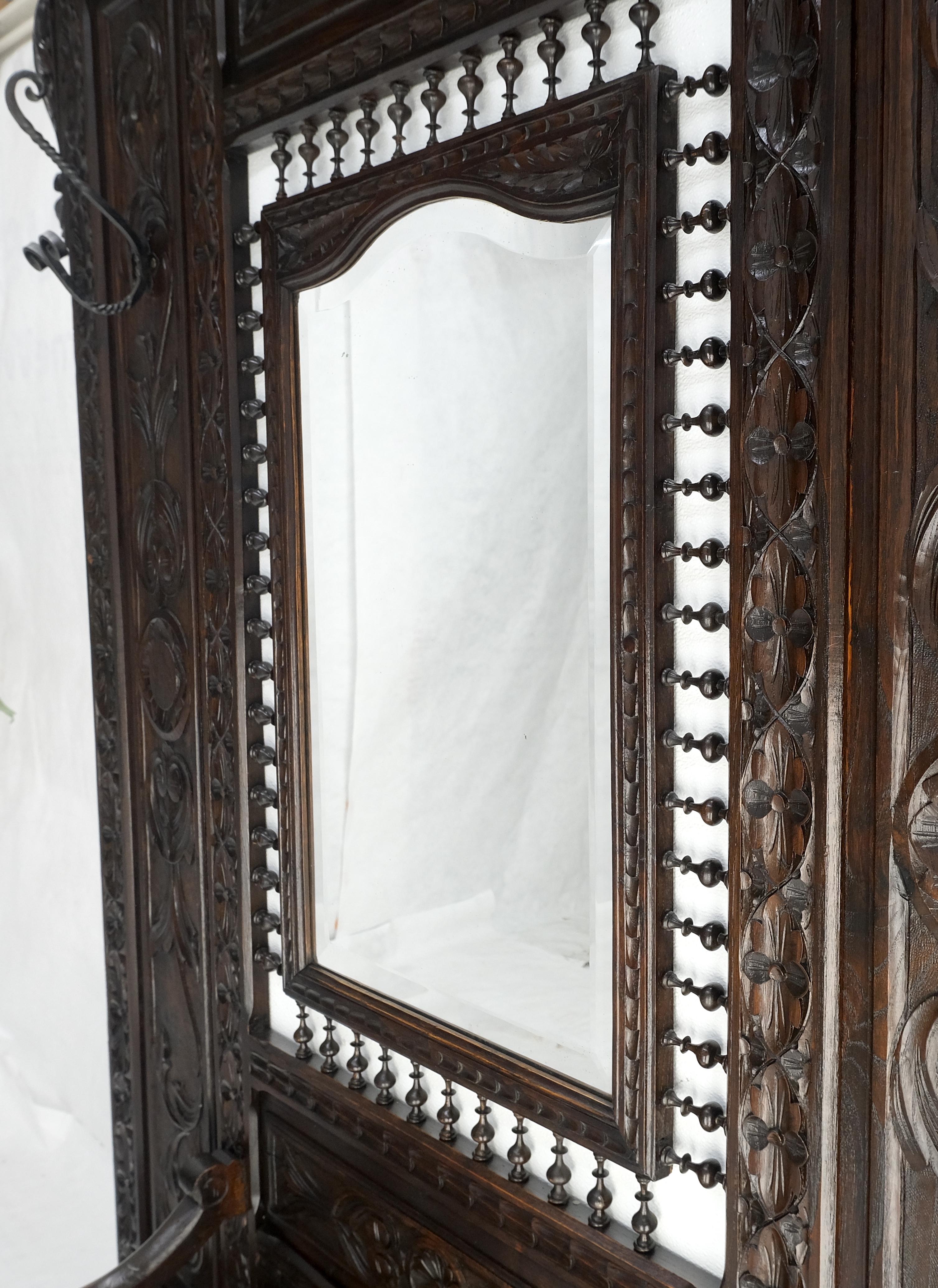 Fine Carved Oak Lift Top Bench Pier Mirror Umbrella Stand Coat Hall Rack MINT! im Angebot 3