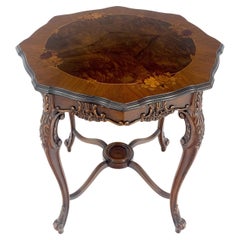 Fine Carved Octagon Shape Inlayed Walnut Top Side End Lamp Table Stand MINT