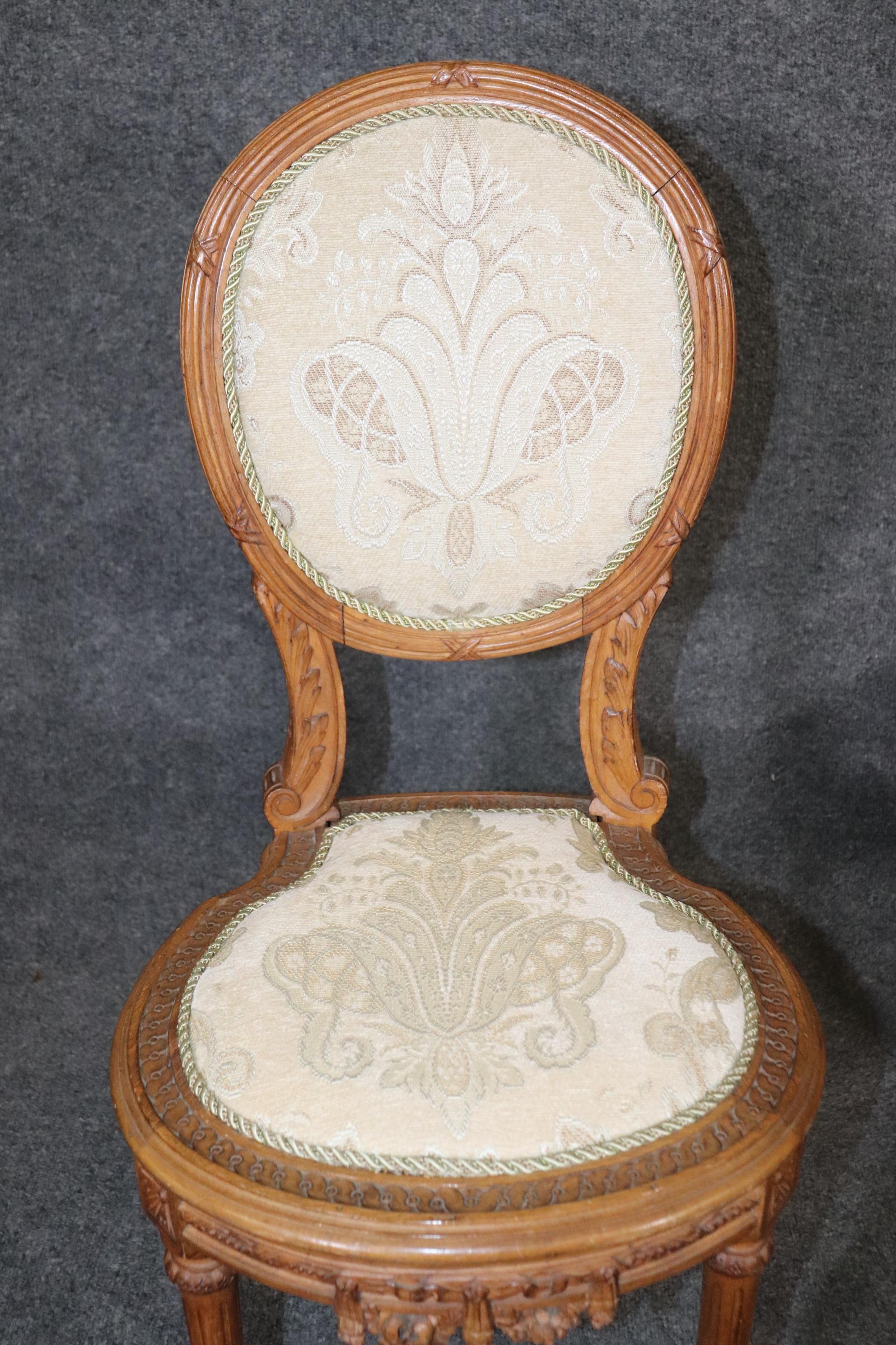 Fine Carved Pair French Louis XVI Style Cameo Back Side Chairs, Circa 1940 For Sale 6