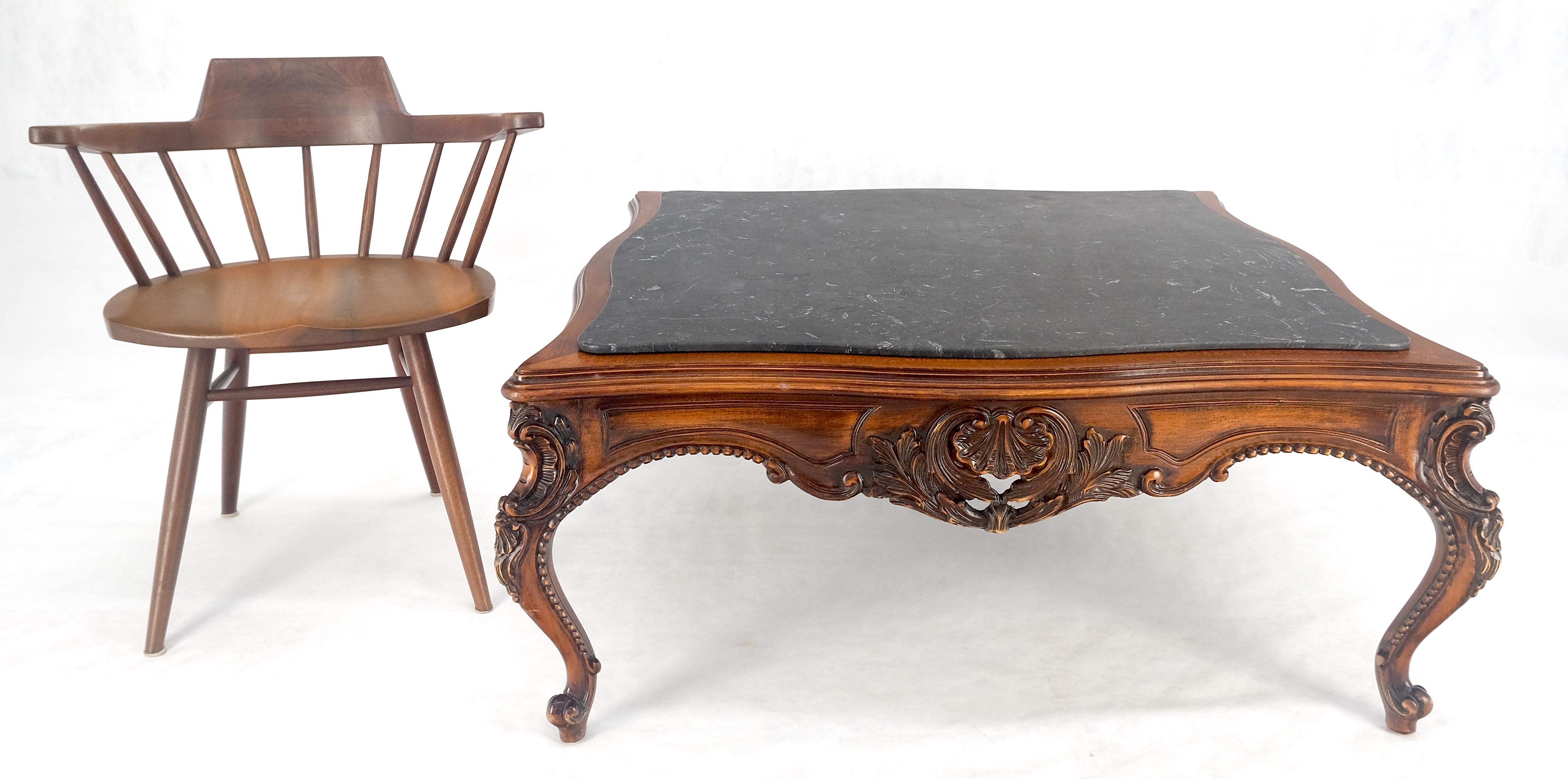 Fein geschnitzt Regency Revival Französisch Schwarz Marmor Top Square Couchtisch MINT! im Angebot 4