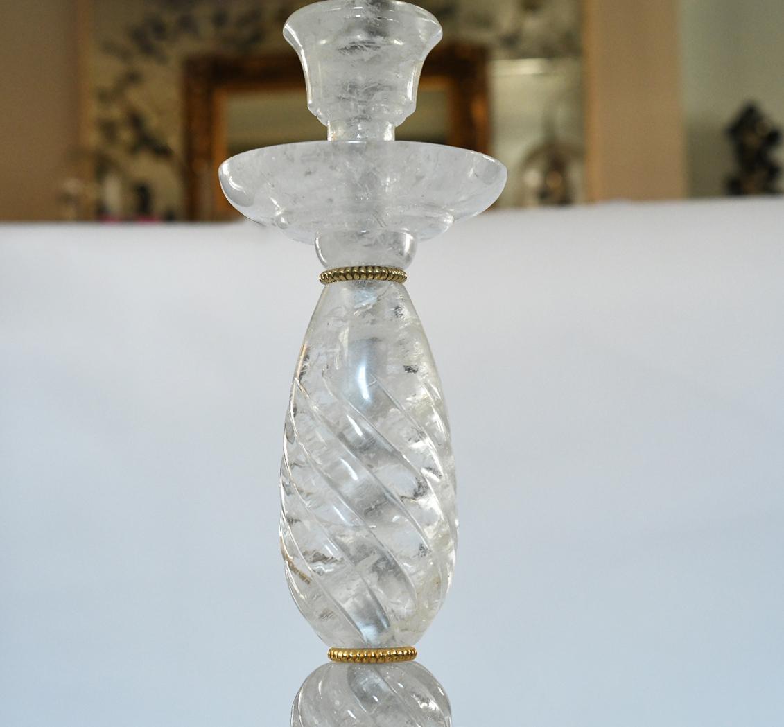 Fine Carved Rock Crystal Candleholders by Phoenix In Excellent Condition For Sale In New York, NY