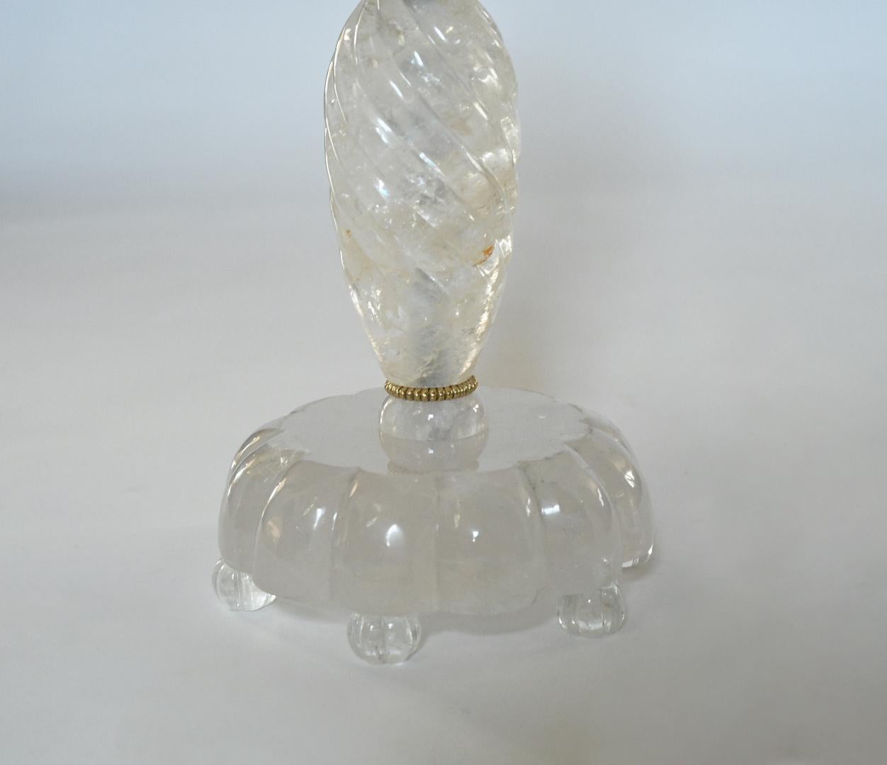Contemporary Fine Carved Rock Crystal Candleholders by Phoenix For Sale