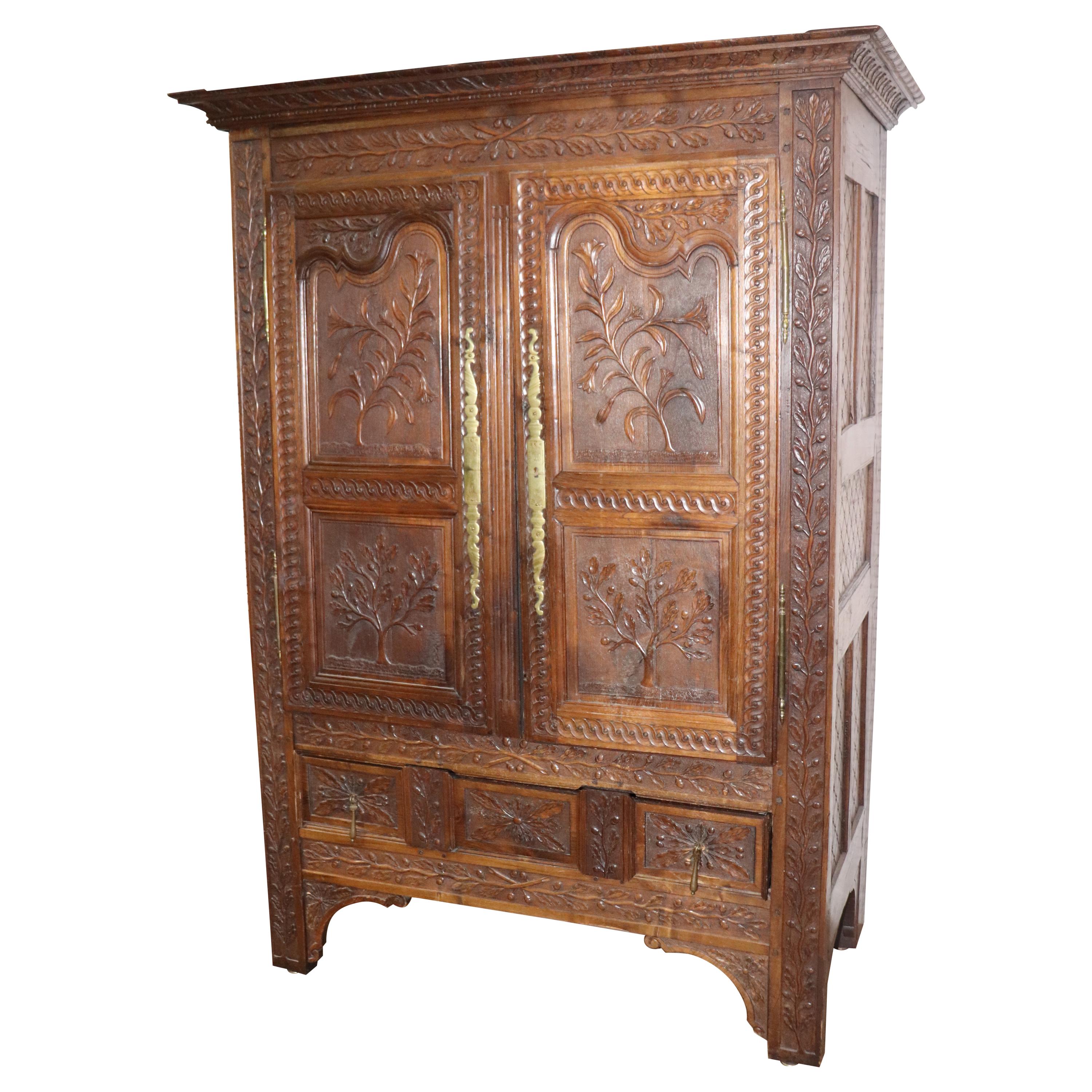 Fine Carved Solid Walnut 18th Century French Armoire TV Cabinet, circa 1780s