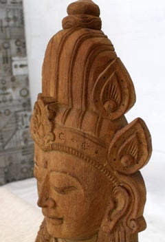 Fine Carved Teak Mask on Stand Sculpture of Buddha