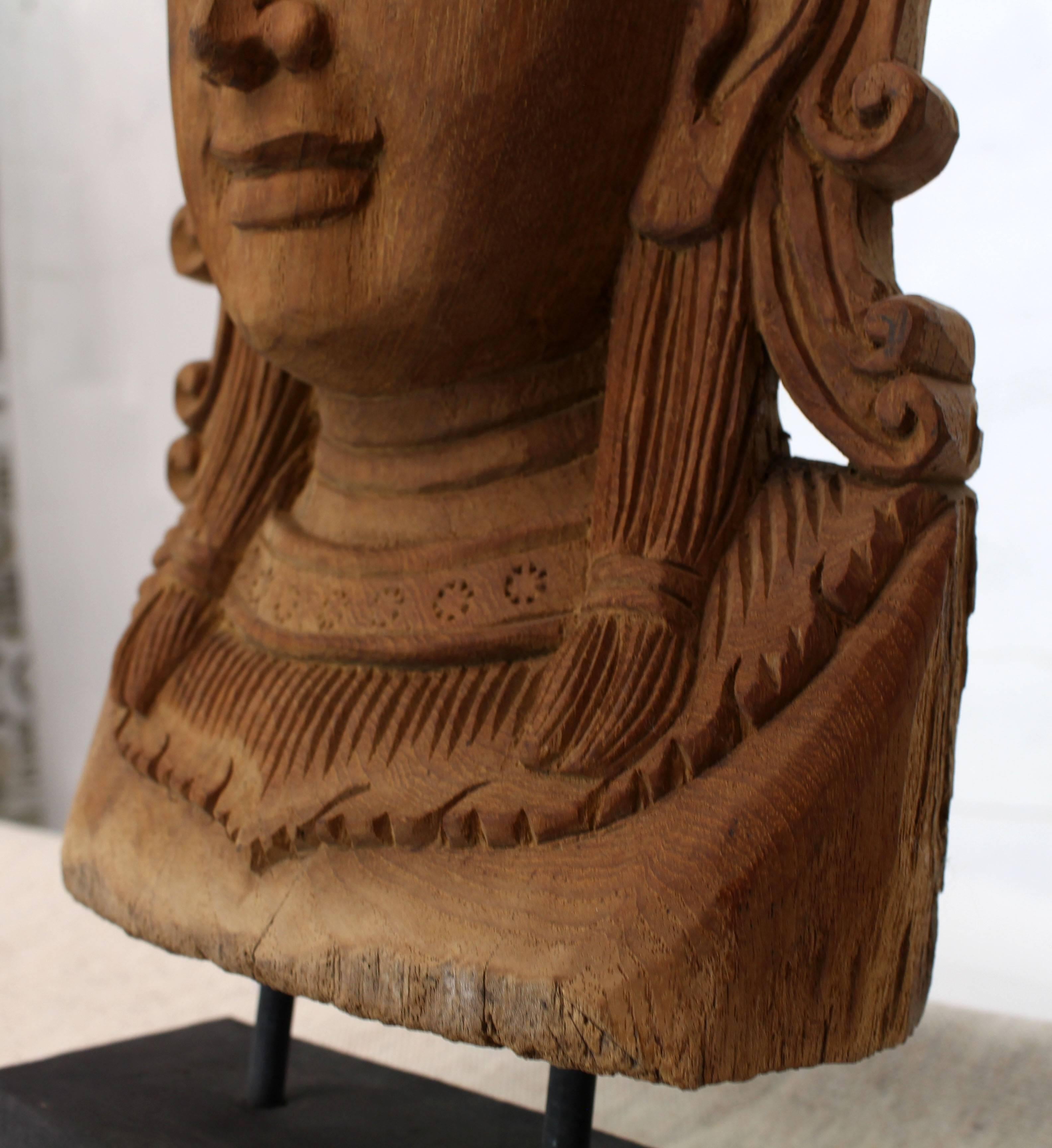 Fine Carved Teak Mask on Stand Sculpture of Buddha For Sale 3