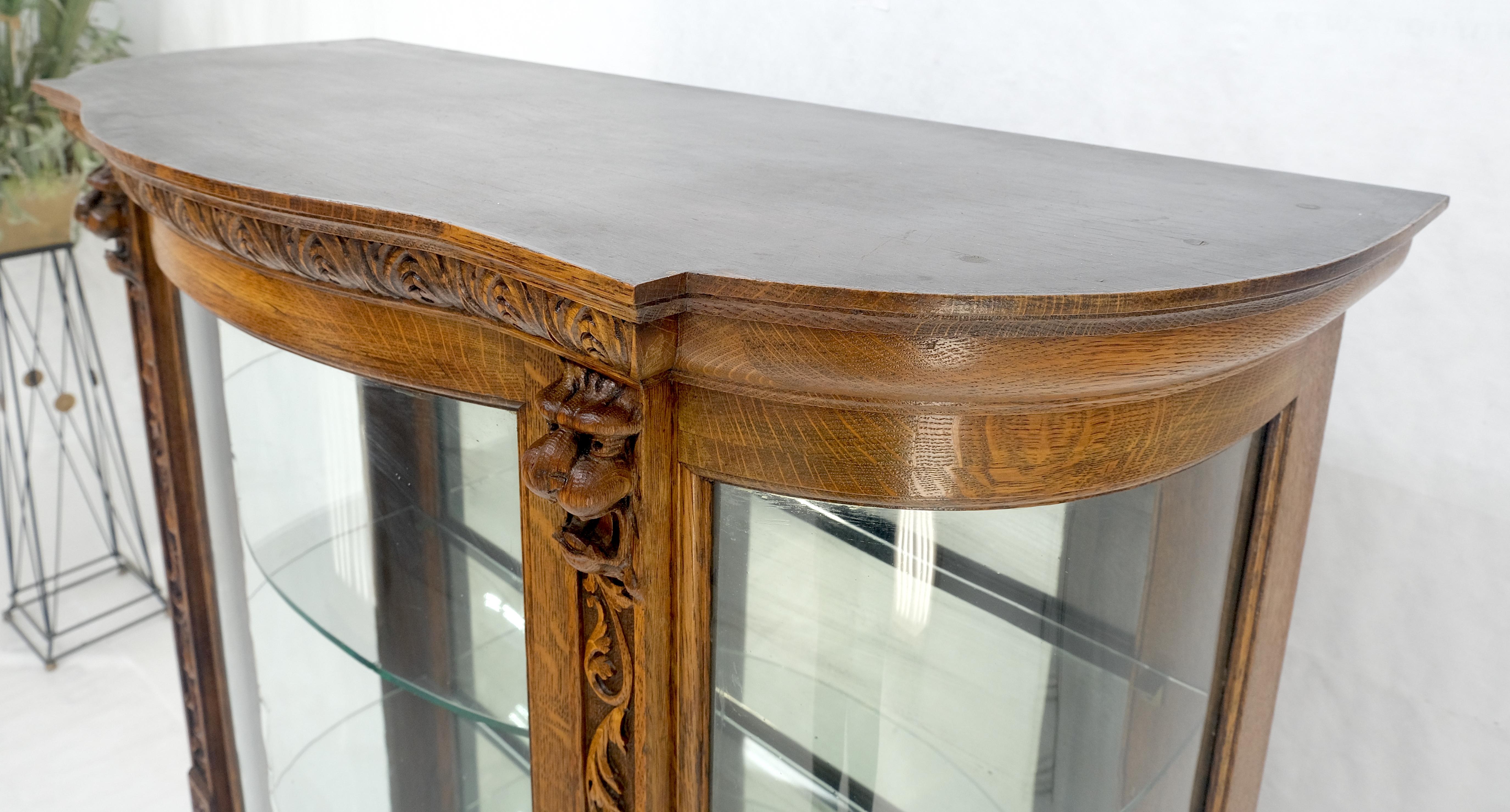 Fine Carved Tiger Oak Lion Feet & Head Curved Glass China Cabinet c1880s MINT! For Sale 10