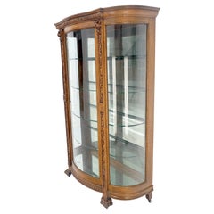Fine Carved Tiger Oak Lion Feet & Head Curved Glass China Cabinet c1880s MINT!