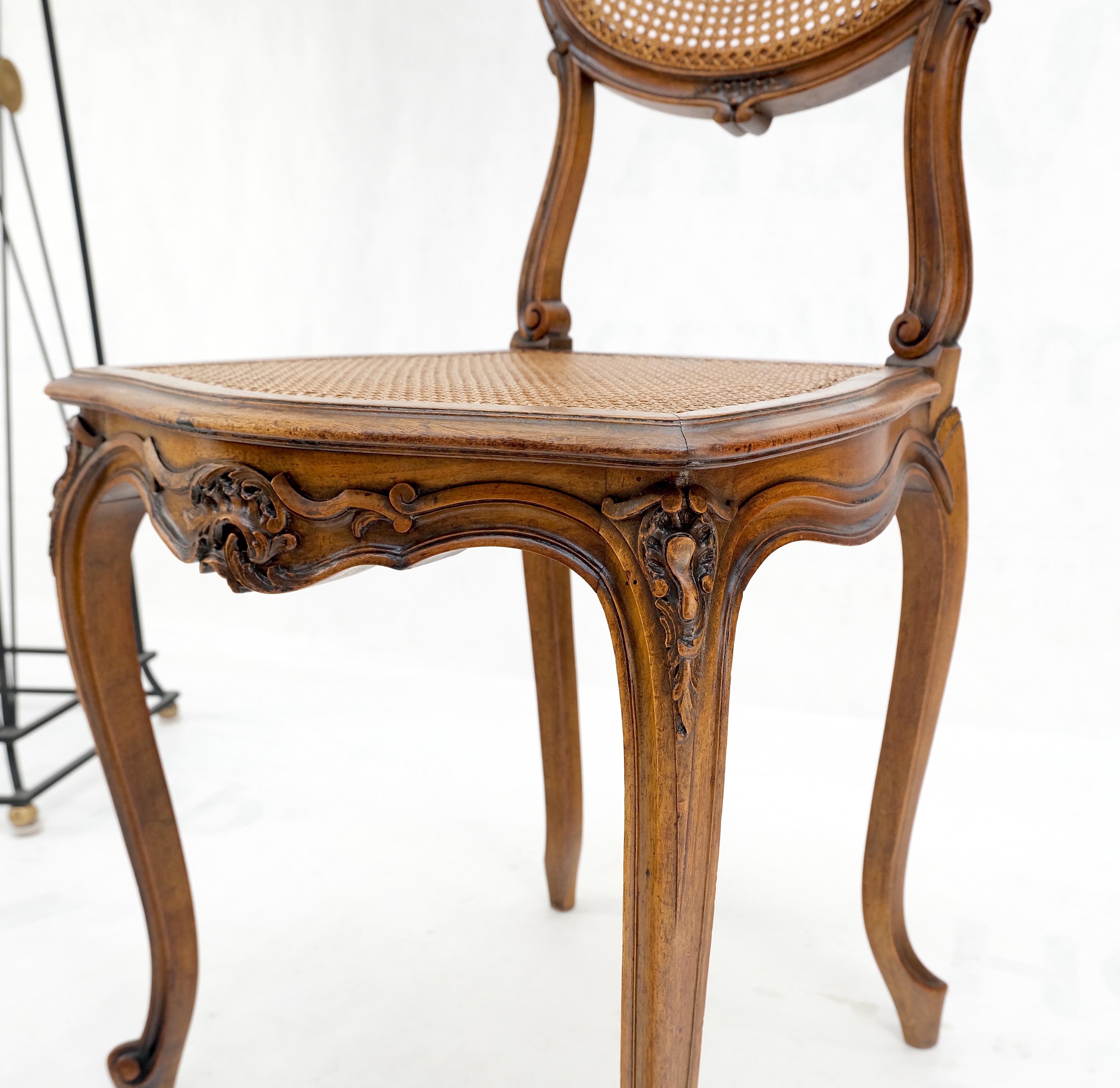 Mid-Century Modern Fine Carved Walnut Cane Seat & Back French Vanity Dressing Table Chair MINT!