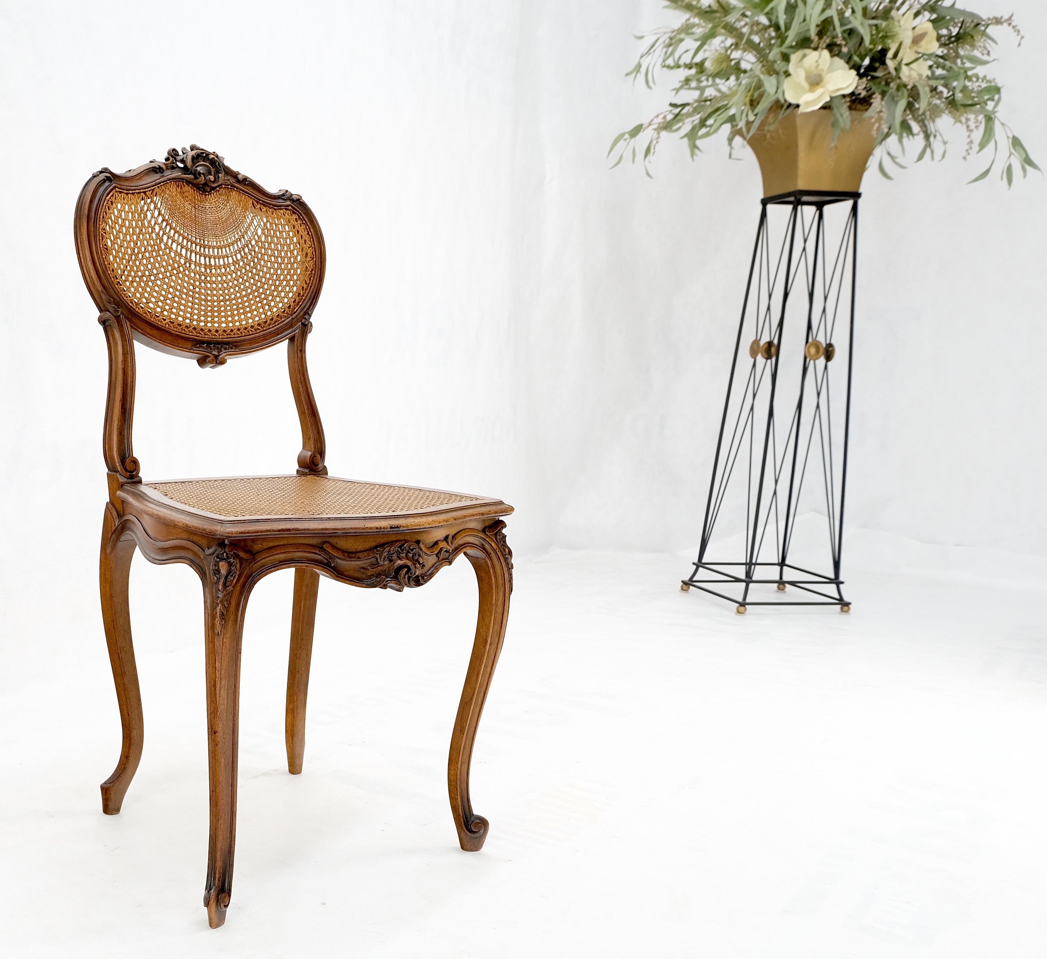 Fine Carved Walnut Cane Seat & Back French Vanity Dressing Table Chair MINT! 1