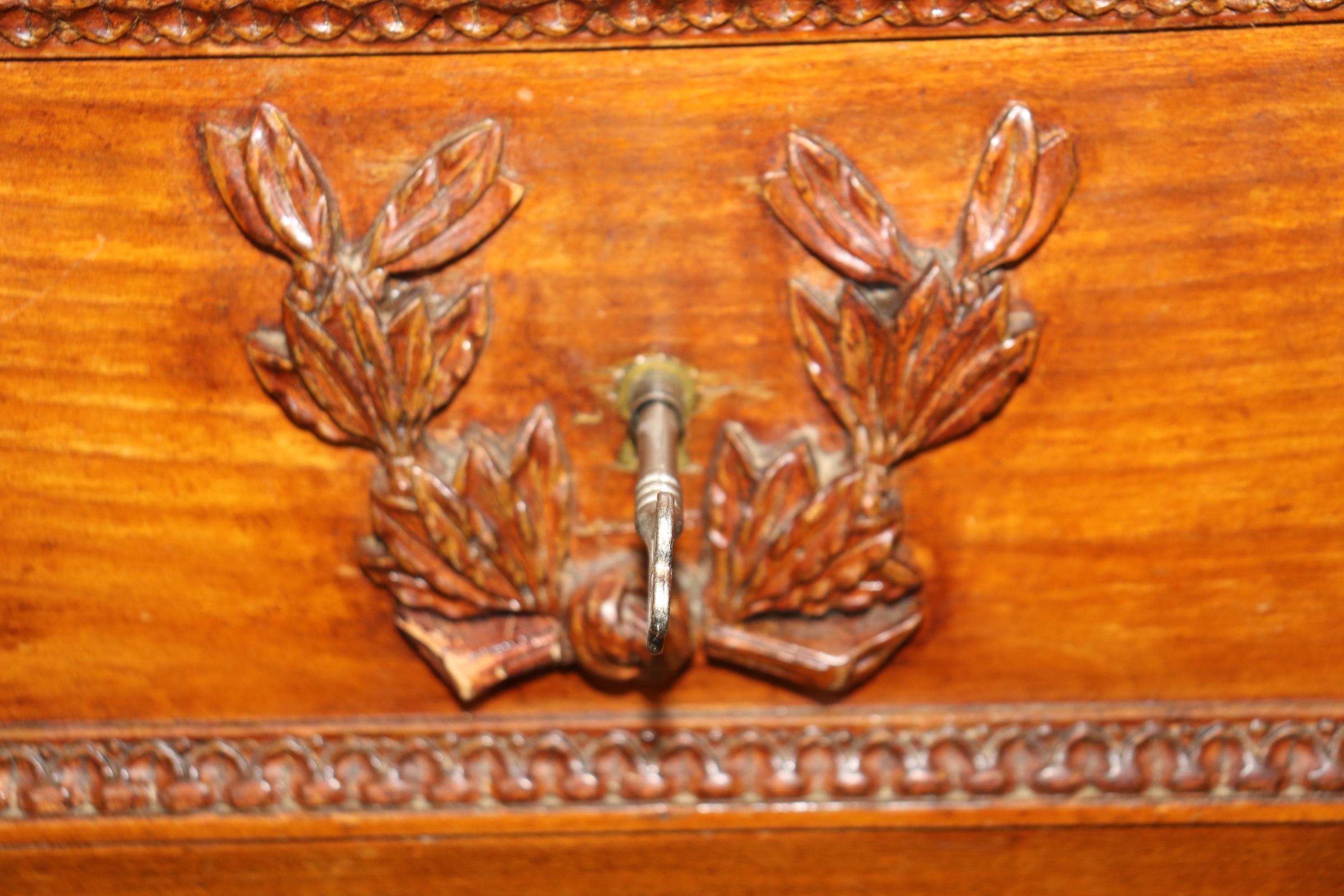 Fine Carved Walnut French Louis XV Secretary Desk Abatant Basket of Flowers For Sale 11