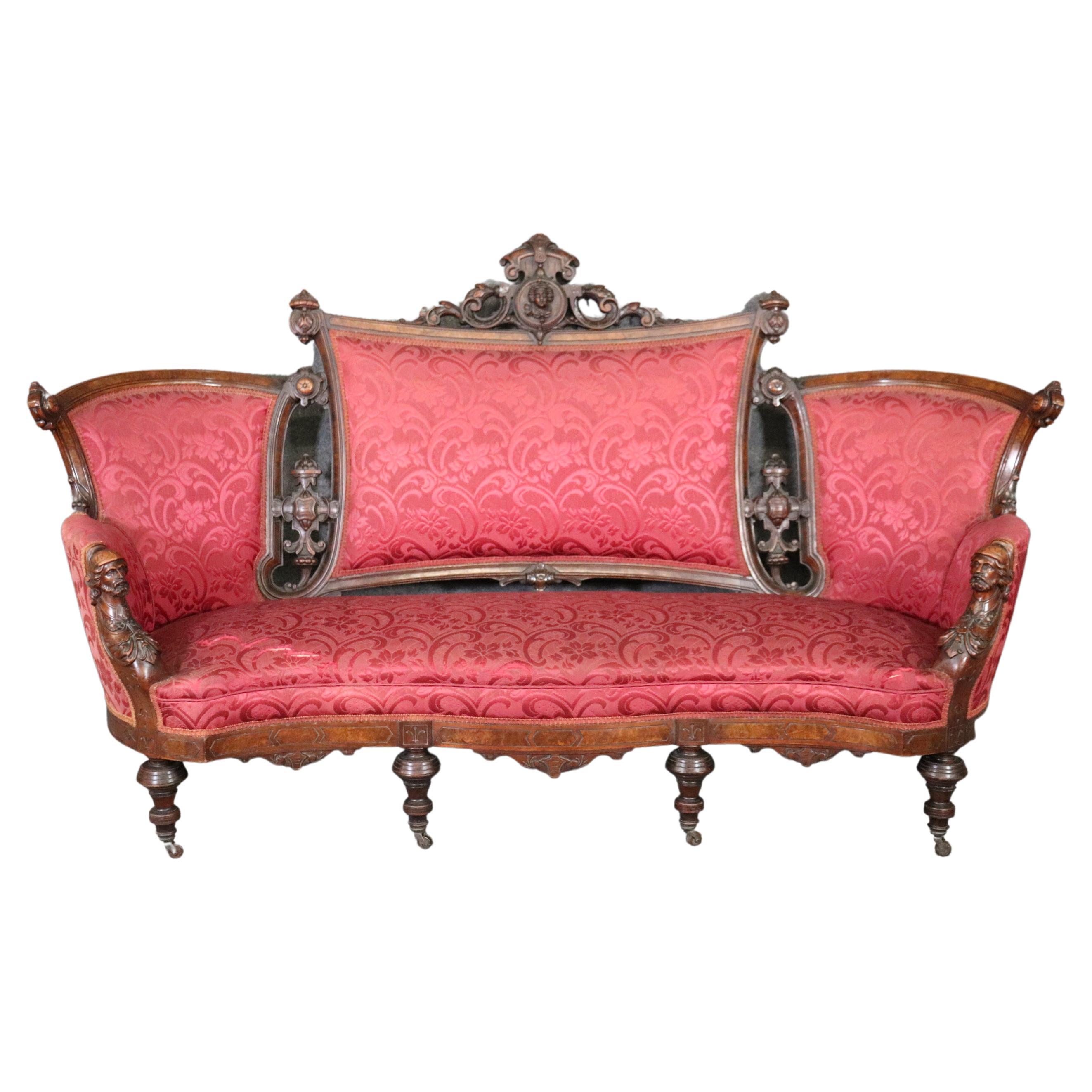 Fine Carved Walnut John Jellif American Victorian Parlor Sofa Settee circa 1860s