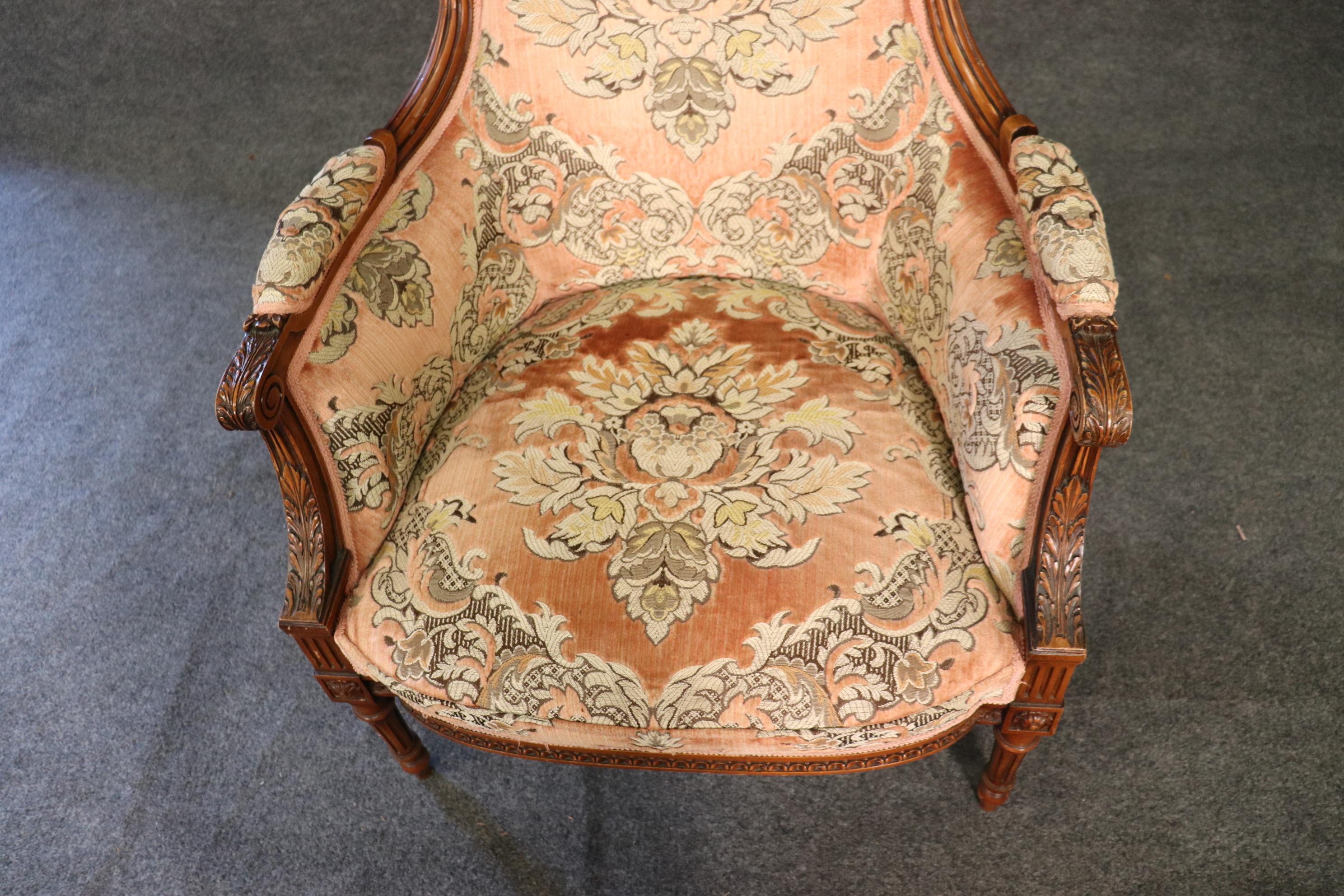 Fine Carved Walnut Louis XVI Bergere Chair circa 1940 5