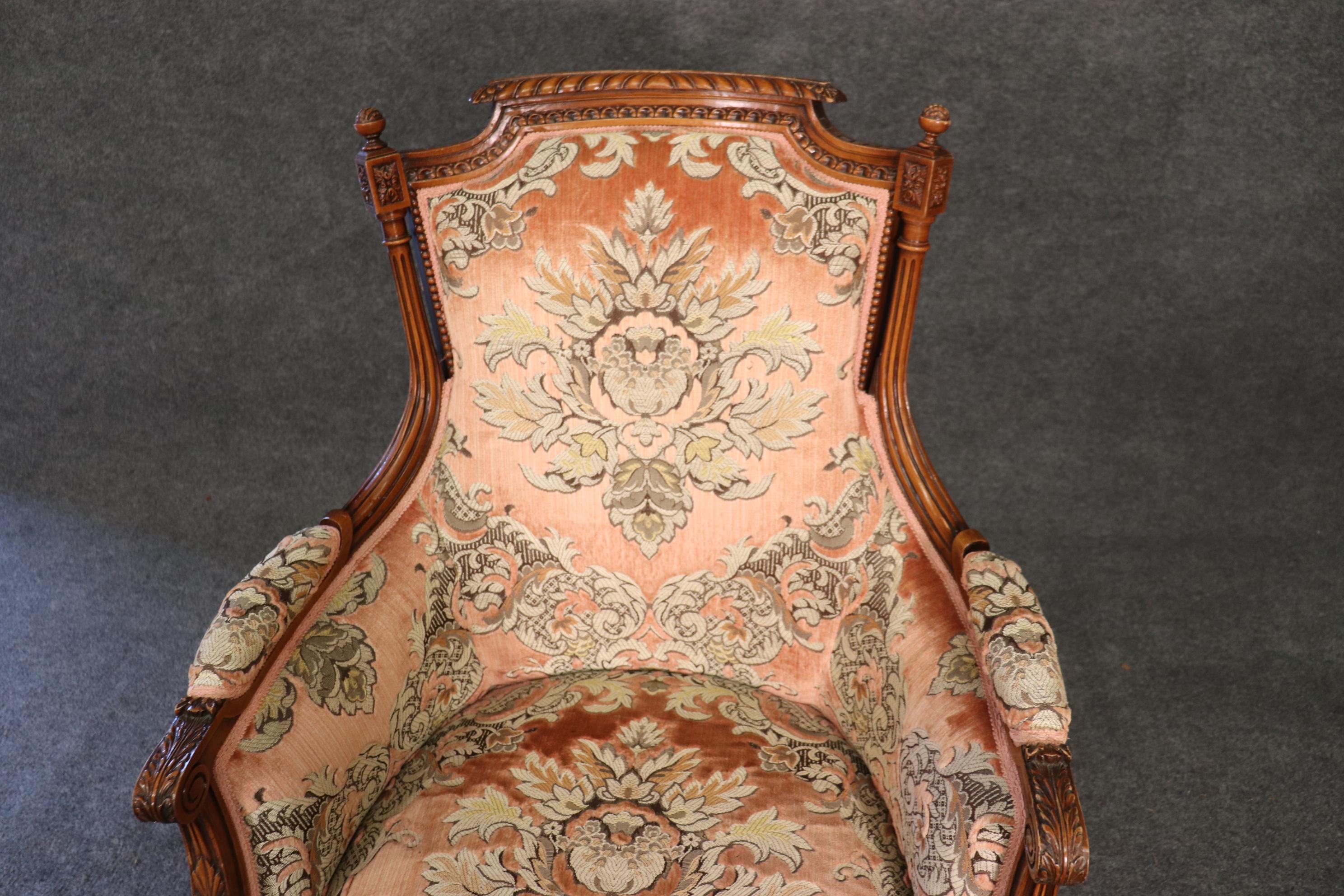 Fine Carved Walnut Louis XVI Bergere Chair circa 1940 6