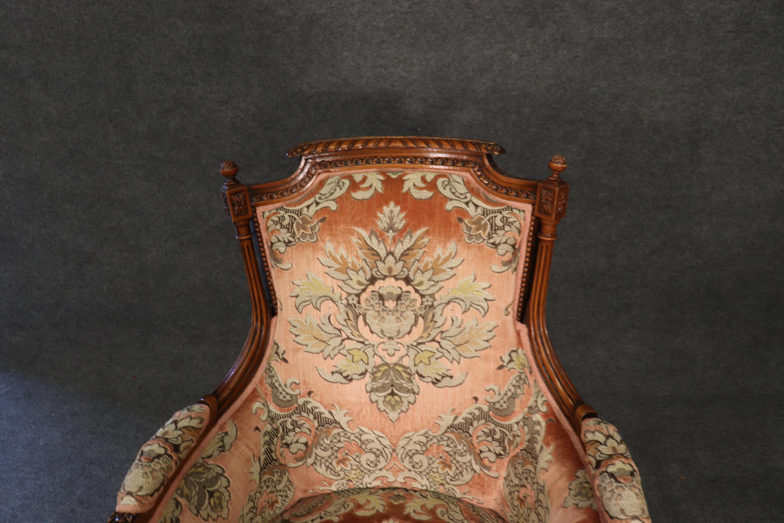 Fine Carved Walnut Louis XVI Bergere Chair circa 1940 7