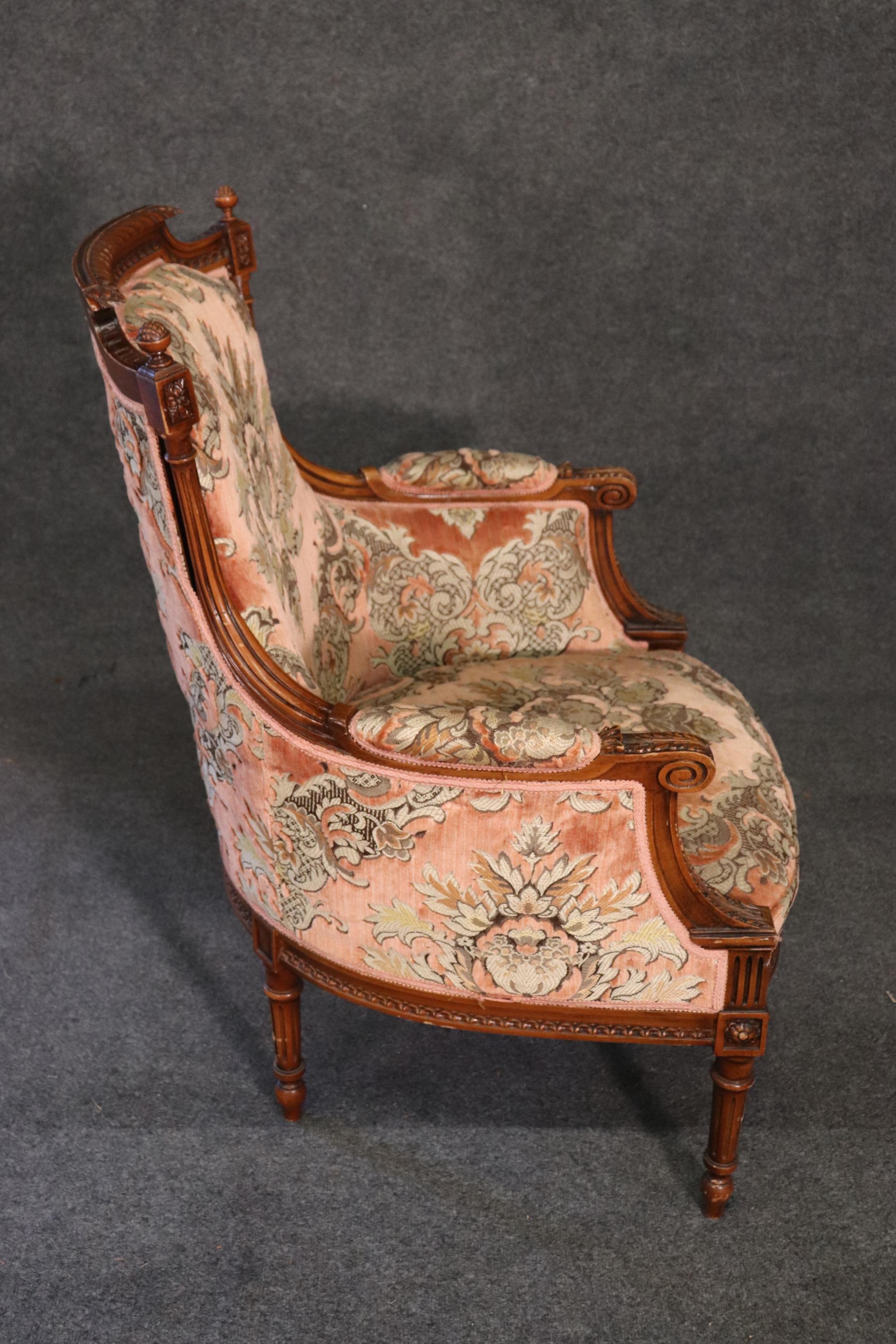 Fine Carved Walnut Louis XVI Bergere Chair circa 1940 8