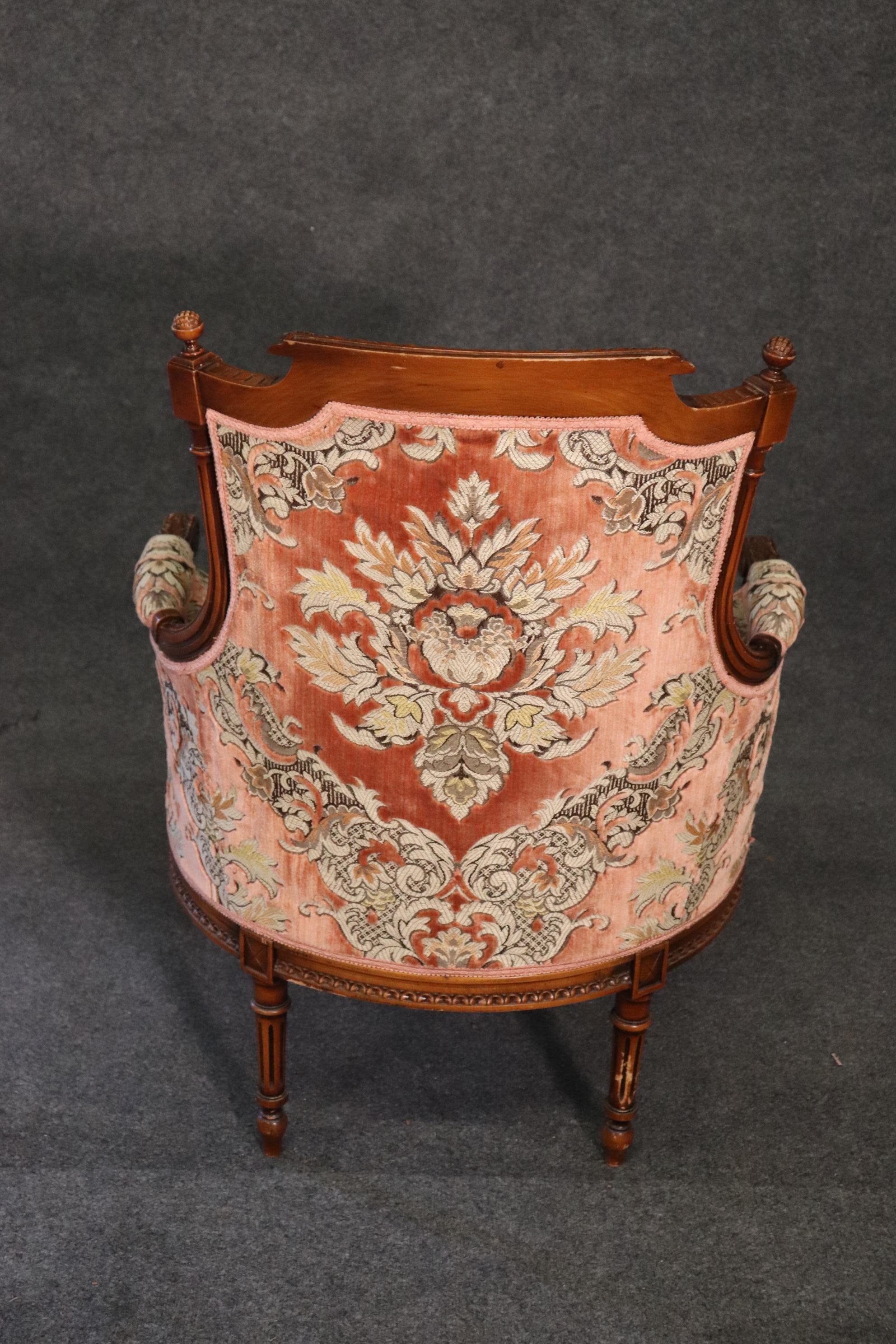 Fine Carved Walnut Louis XVI Bergere Chair circa 1940 9
