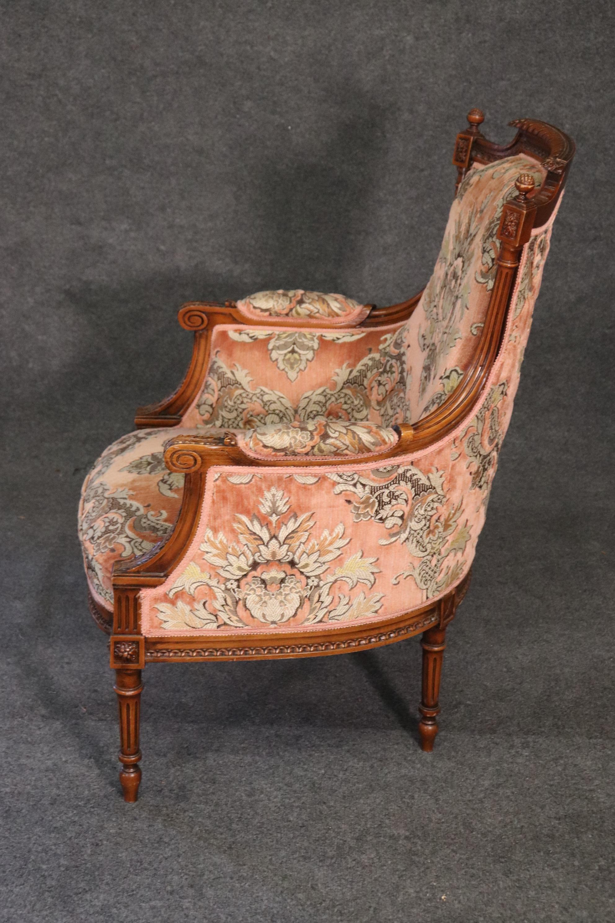 Fine Carved Walnut Louis XVI Bergere Chair circa 1940 10