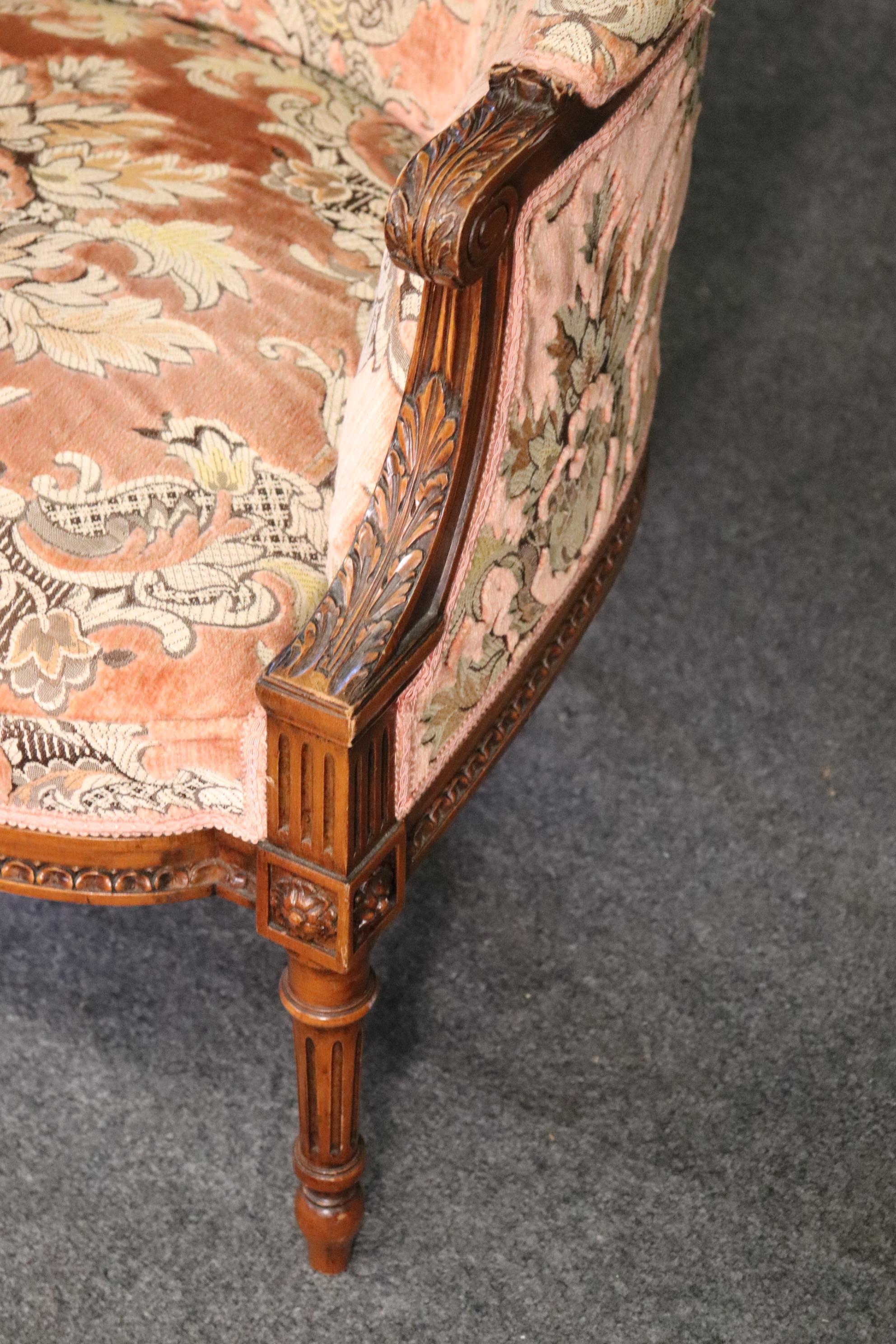 Fine Carved Walnut Louis XVI Bergere Chair circa 1940 1