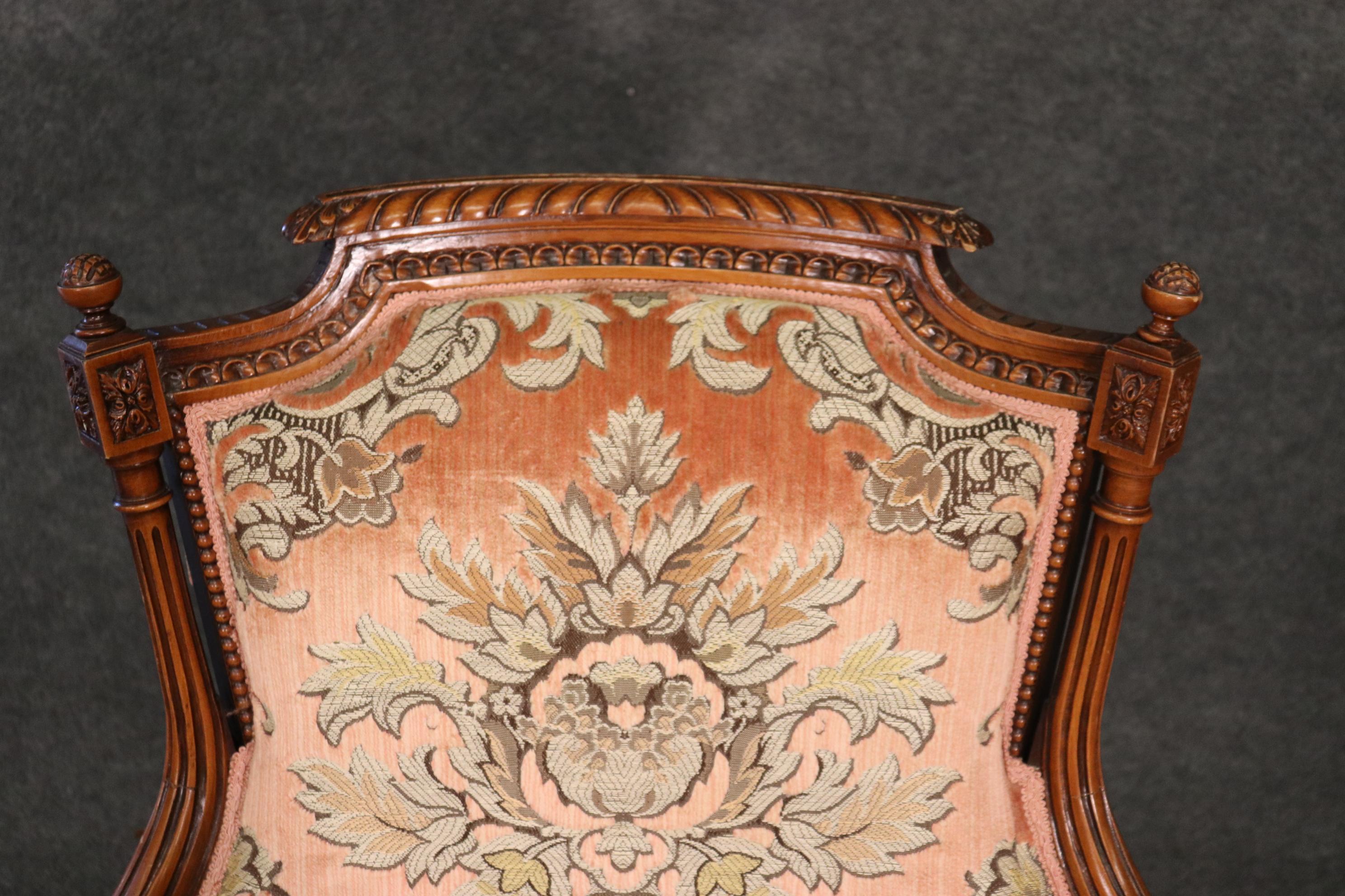 Fine Carved Walnut Louis XVI Bergere Chair circa 1940 4