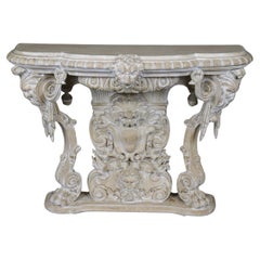 Fine Carved White Painted Decorated Italian Console With Figural Masks