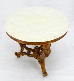 Fine Carved Wood Base Marble Top 31” Diameter Gueridon Center Table Widdicomb