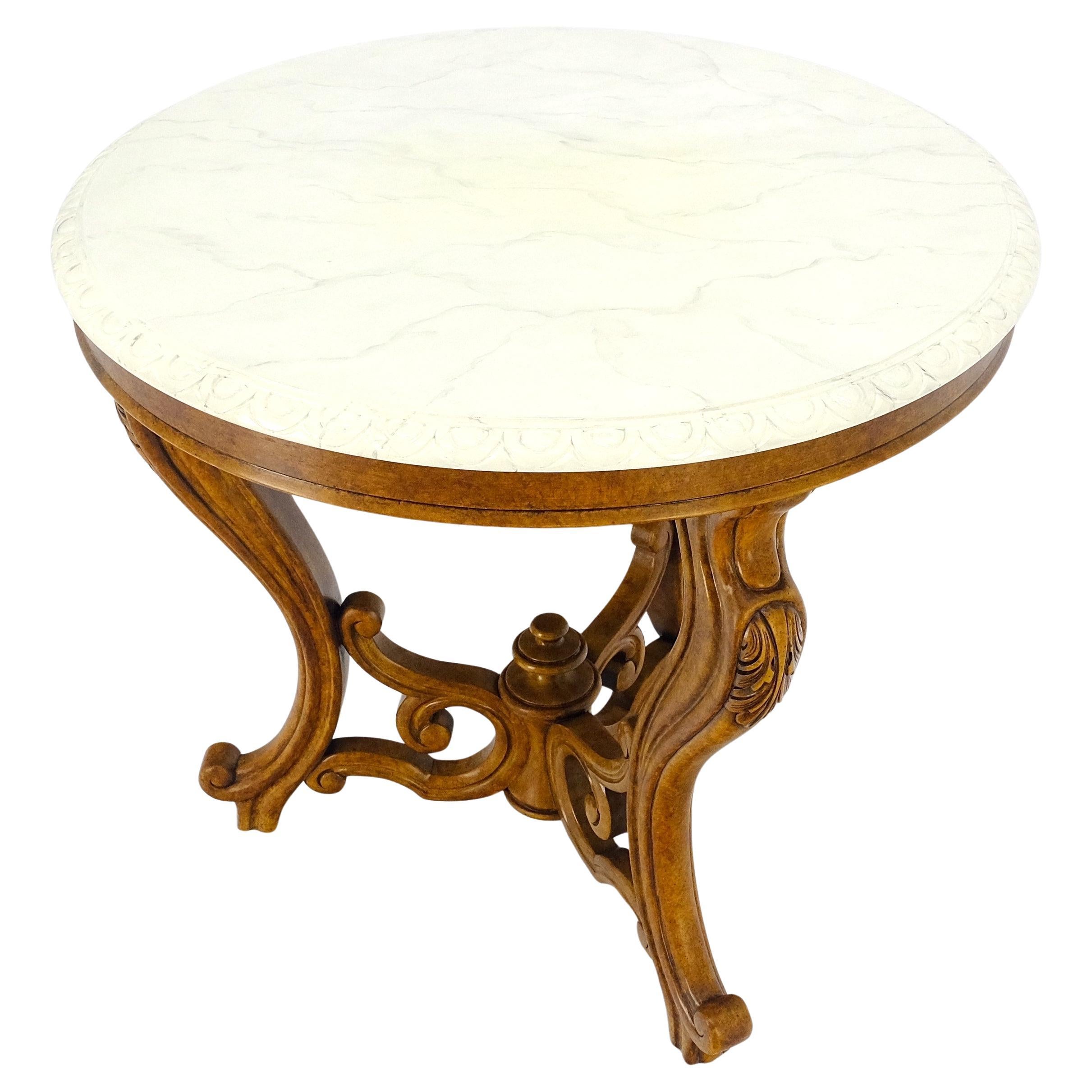 Fine Carved Wood Base Marble Top 31” Diameter Gueridon Center Table Widdicomb For Sale