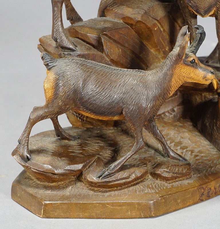 Fine Carved Wood Chamois Family by Ernst Heissl, circa 1900 For Sale at