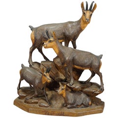 Fine Carved Wood Chamois Family by Ernst Heissl, circa 1900