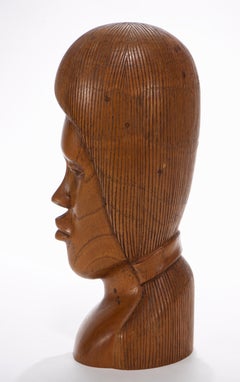 Fine Carved Wooden Woman Bust Sculpture, Jamaica 1960s