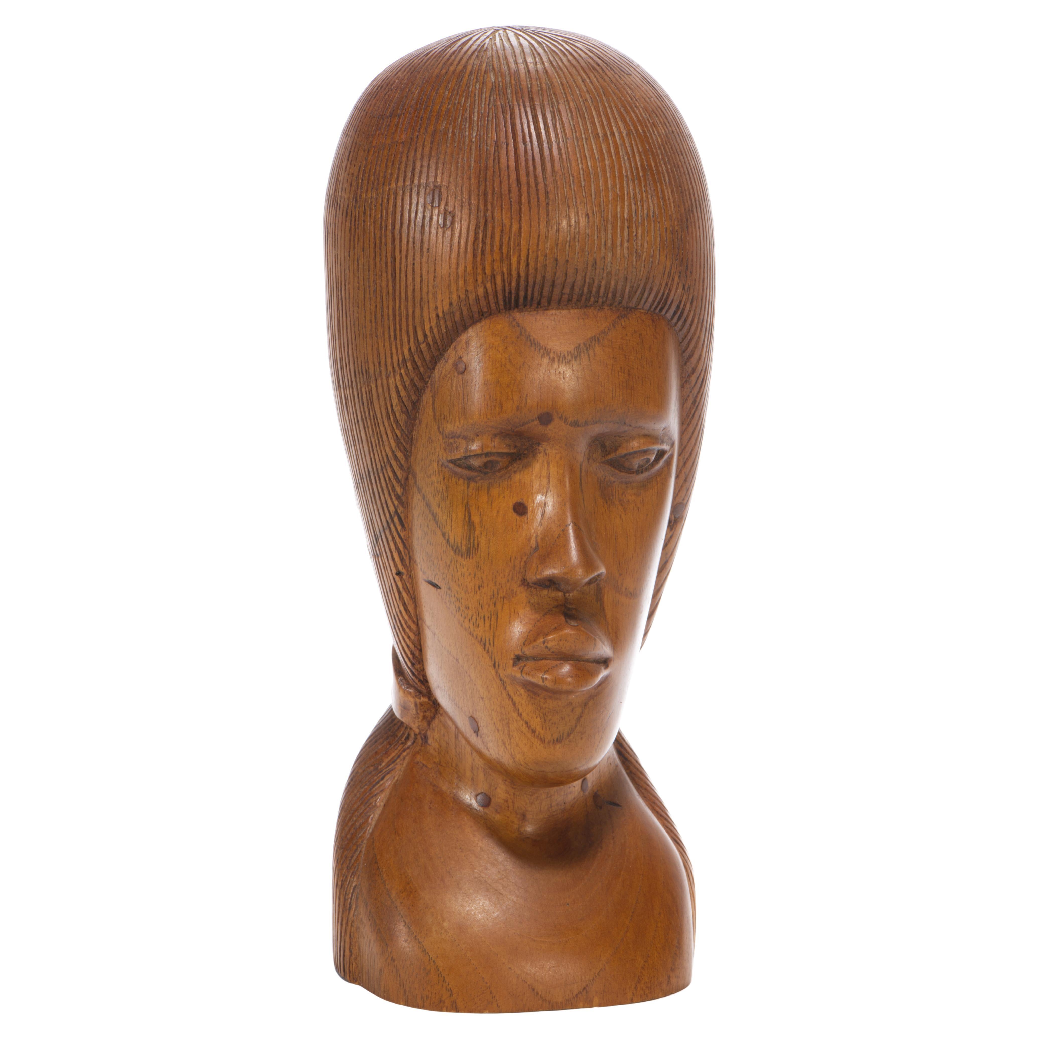 Fine Carved Wooden Woman Bust Sculpture, Jamaica 1960s For Sale