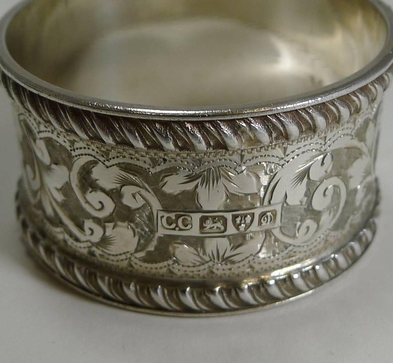 Fine Cased Pair of Antique English Sterling Silver Napkin Rings at 1stDibs