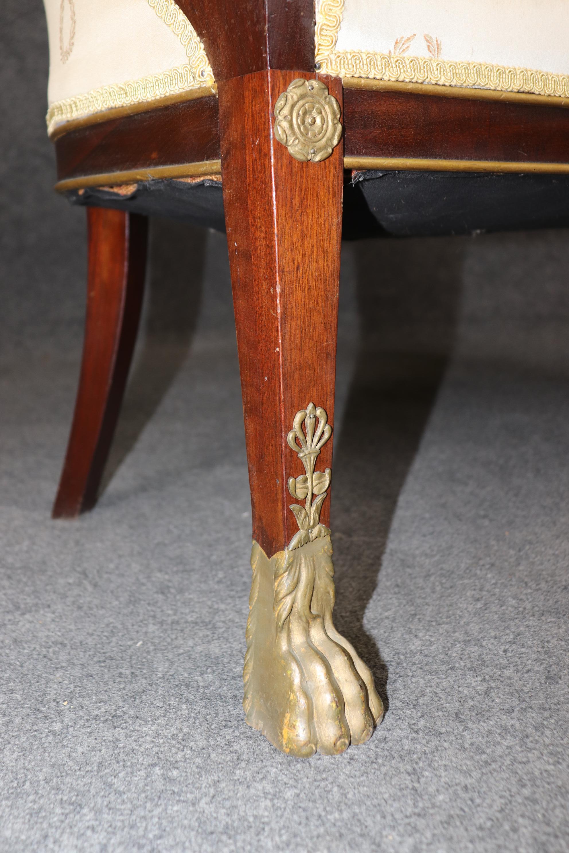 Fine Cast Bronze French Empire Dog Head and Dragons Mahogany Settee For Sale 2
