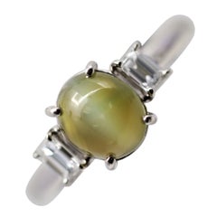 Fine Cats-Eye Chrysoberyl “Milk & Honey” Diamond Platinum Ring