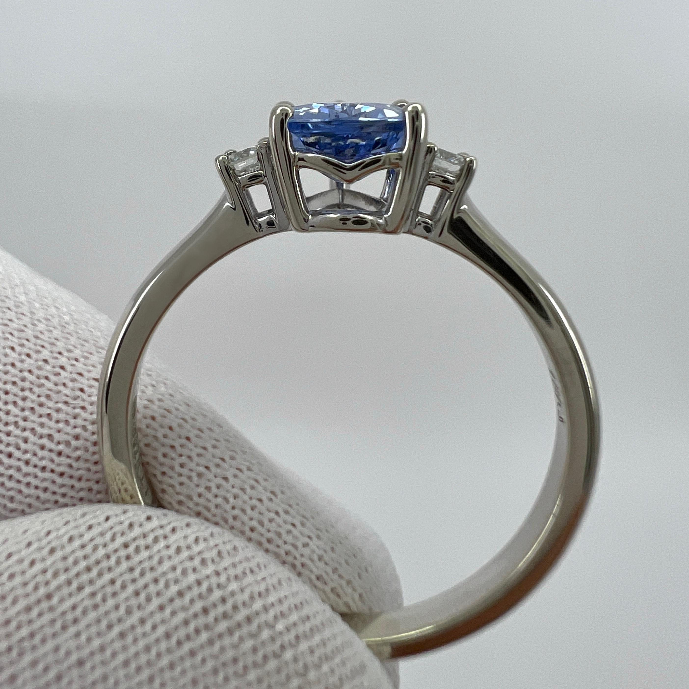 Fine Ceylon Blue Sapphire & Diamond 18k White Gold Pear Cut Three Stone Ring 6