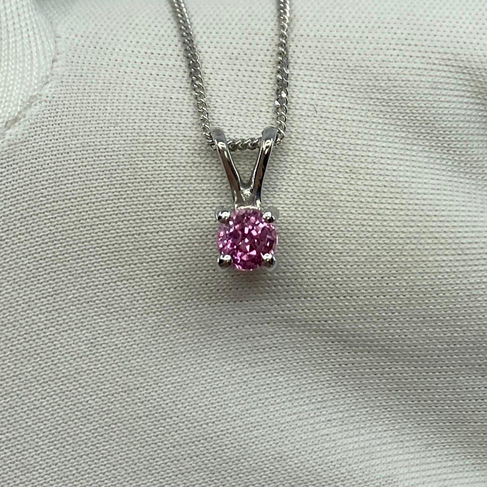 Fine Ceylon Pink Sapphire Round Diamond Cut 18k White Gold Solitaire Pendant For Sale 5