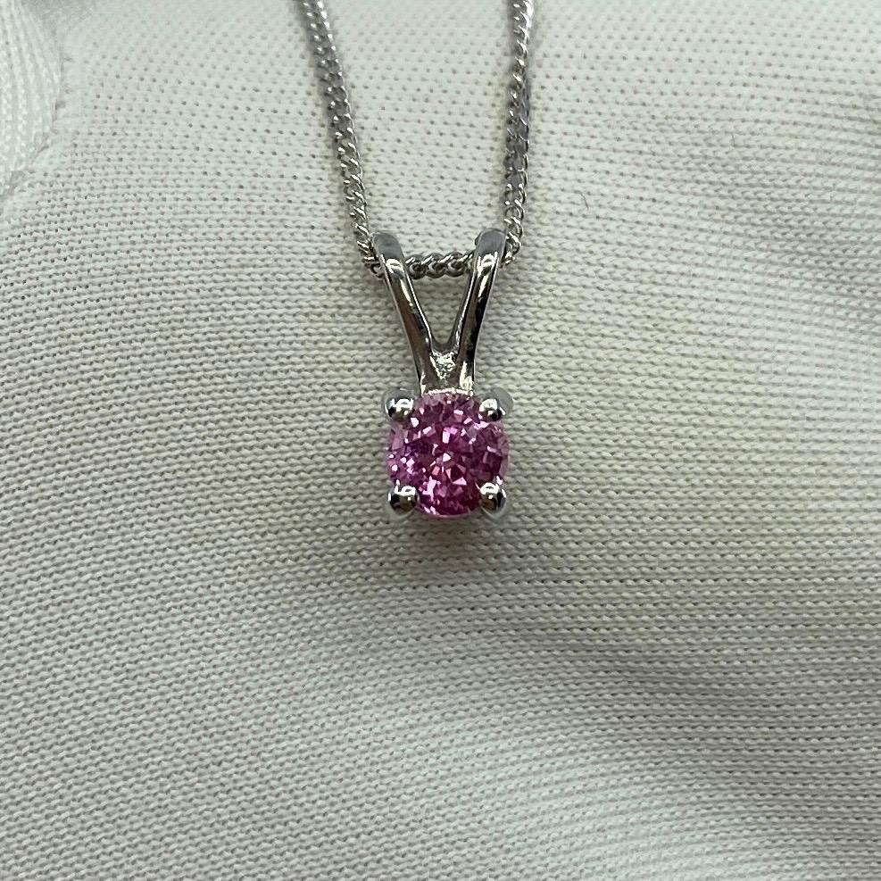 Fine Ceylon Pink Sapphire Round Diamond Cut 18k White Gold Solitaire Pendant For Sale 6