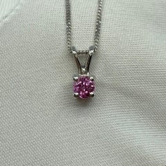 Pendentif solitaire en or blanc 18 carats avec saphir rose de Ceylan taille ronde et diamants