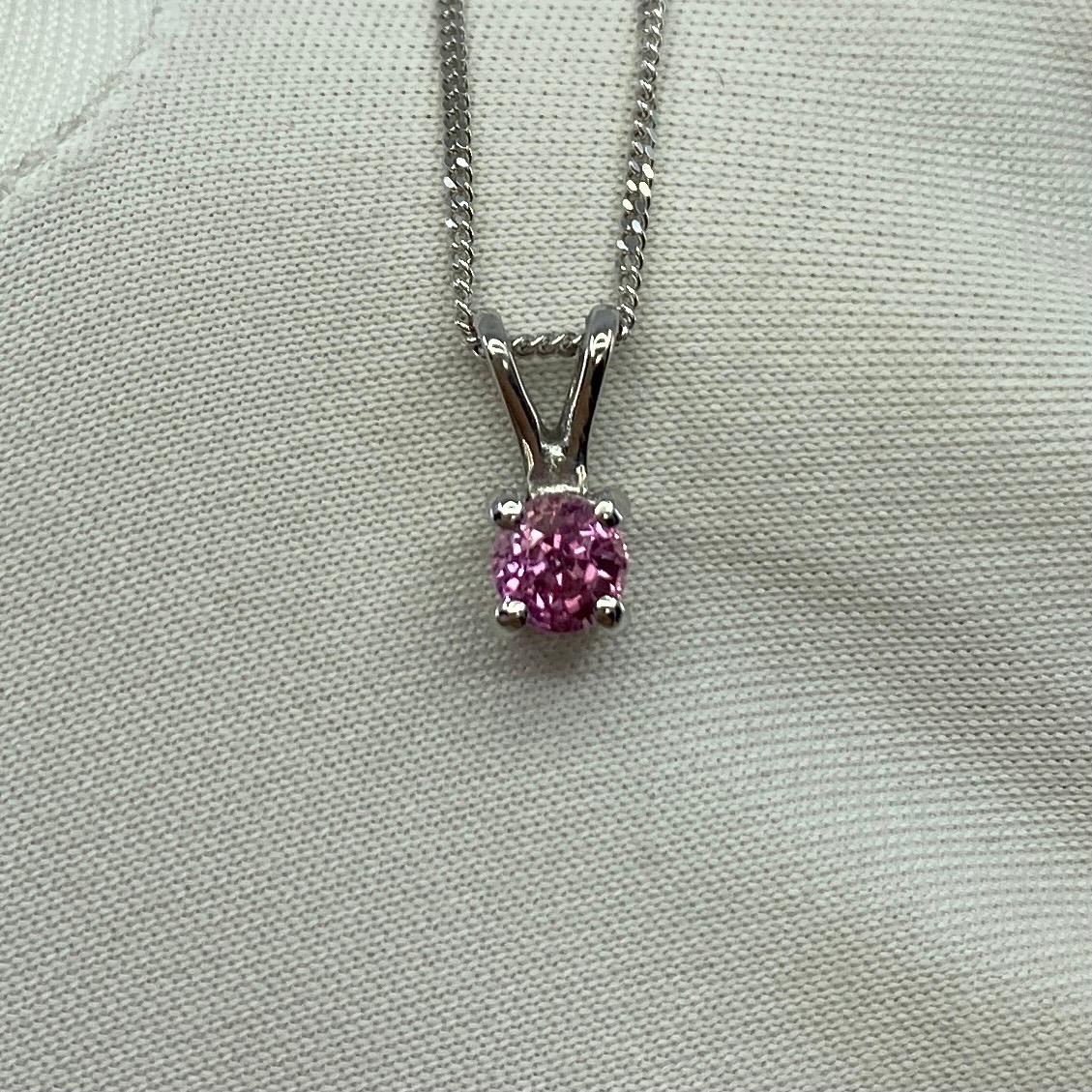 Round Cut Fine Ceylon Pink Sapphire Round Diamond Cut 18k White Gold Solitaire Pendant For Sale