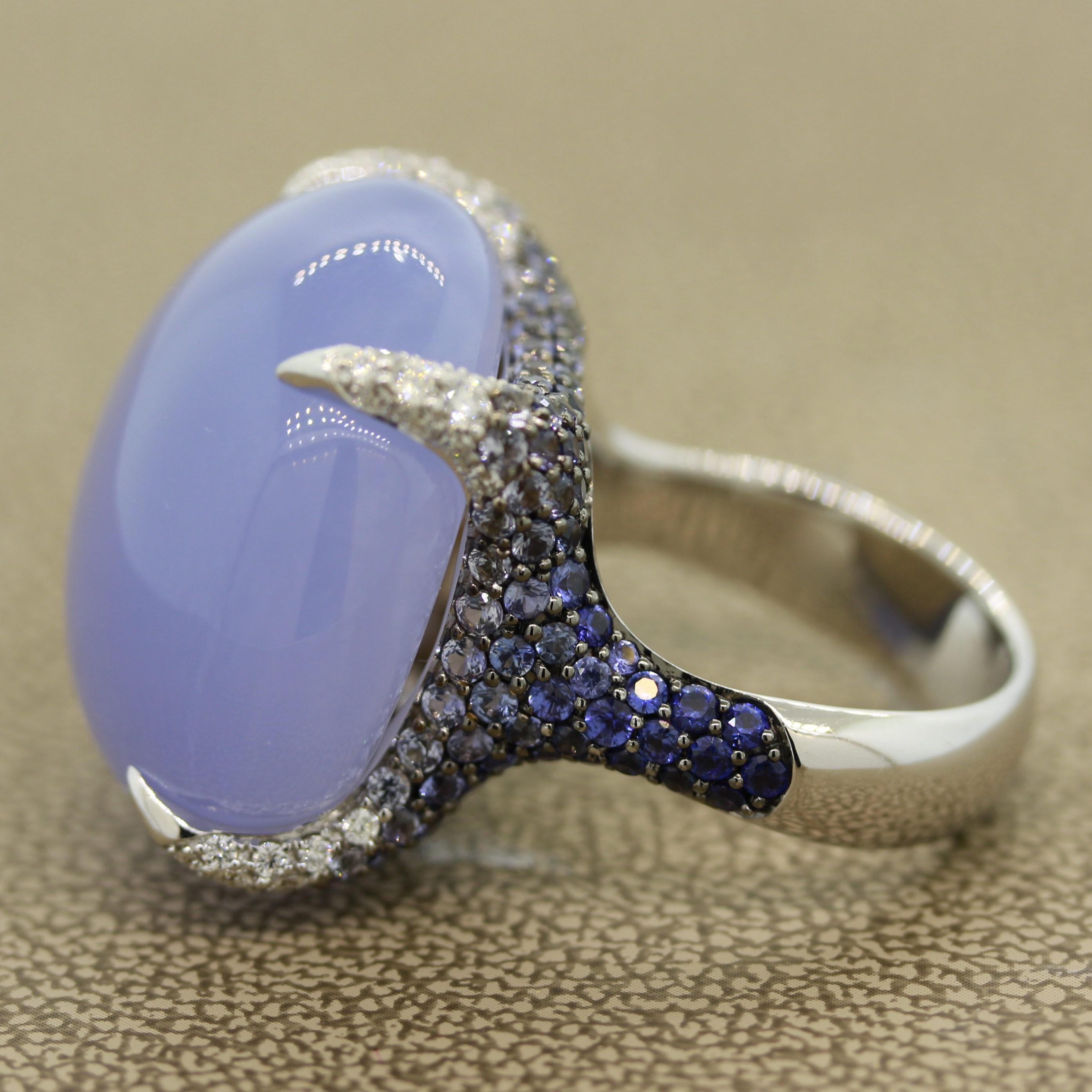 Fine Chalcedony Sapphire Diamond Gold Cocktail Ring In New Condition For Sale In Beverly Hills, CA