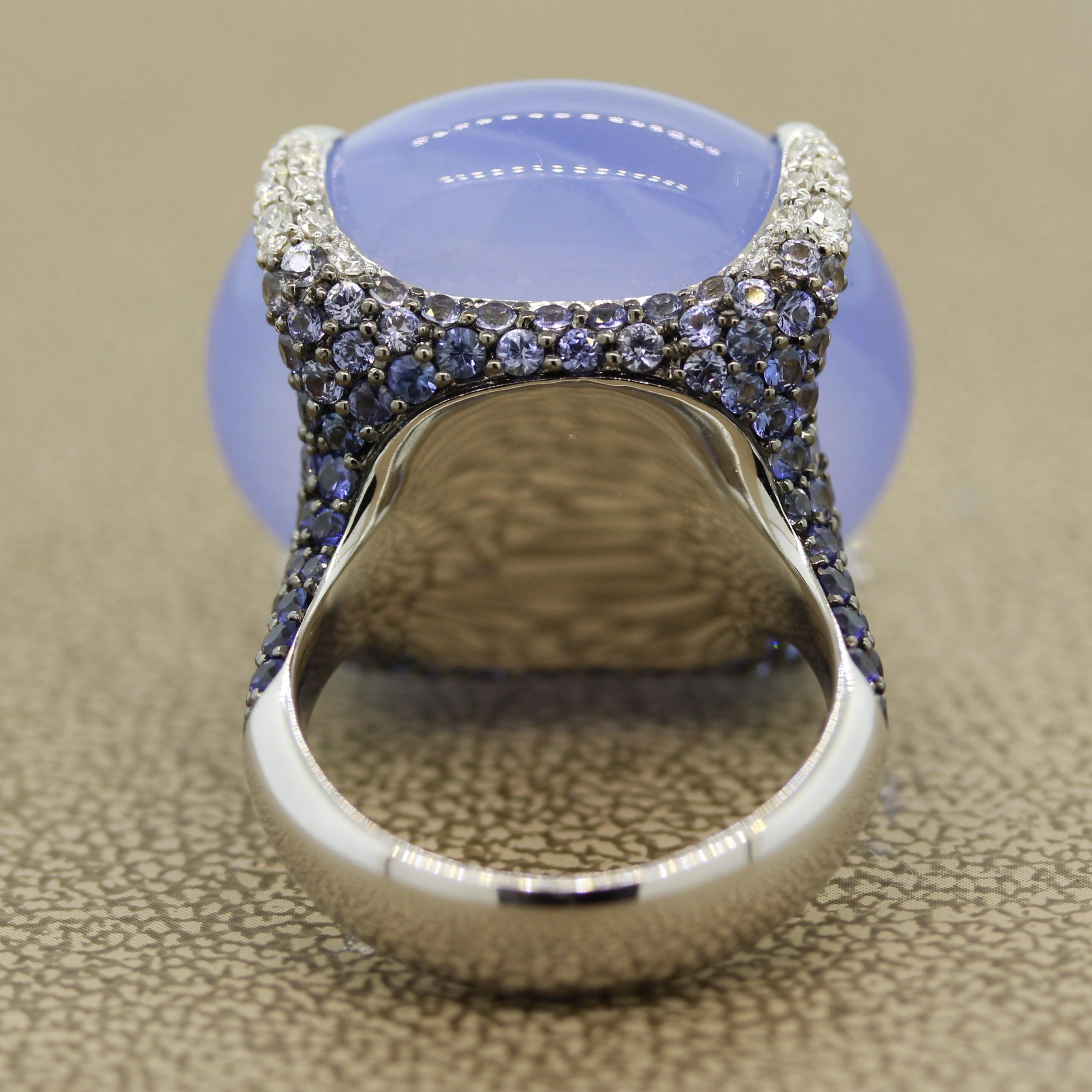 Women's Fine Chalcedony Sapphire Diamond Gold Cocktail Ring For Sale