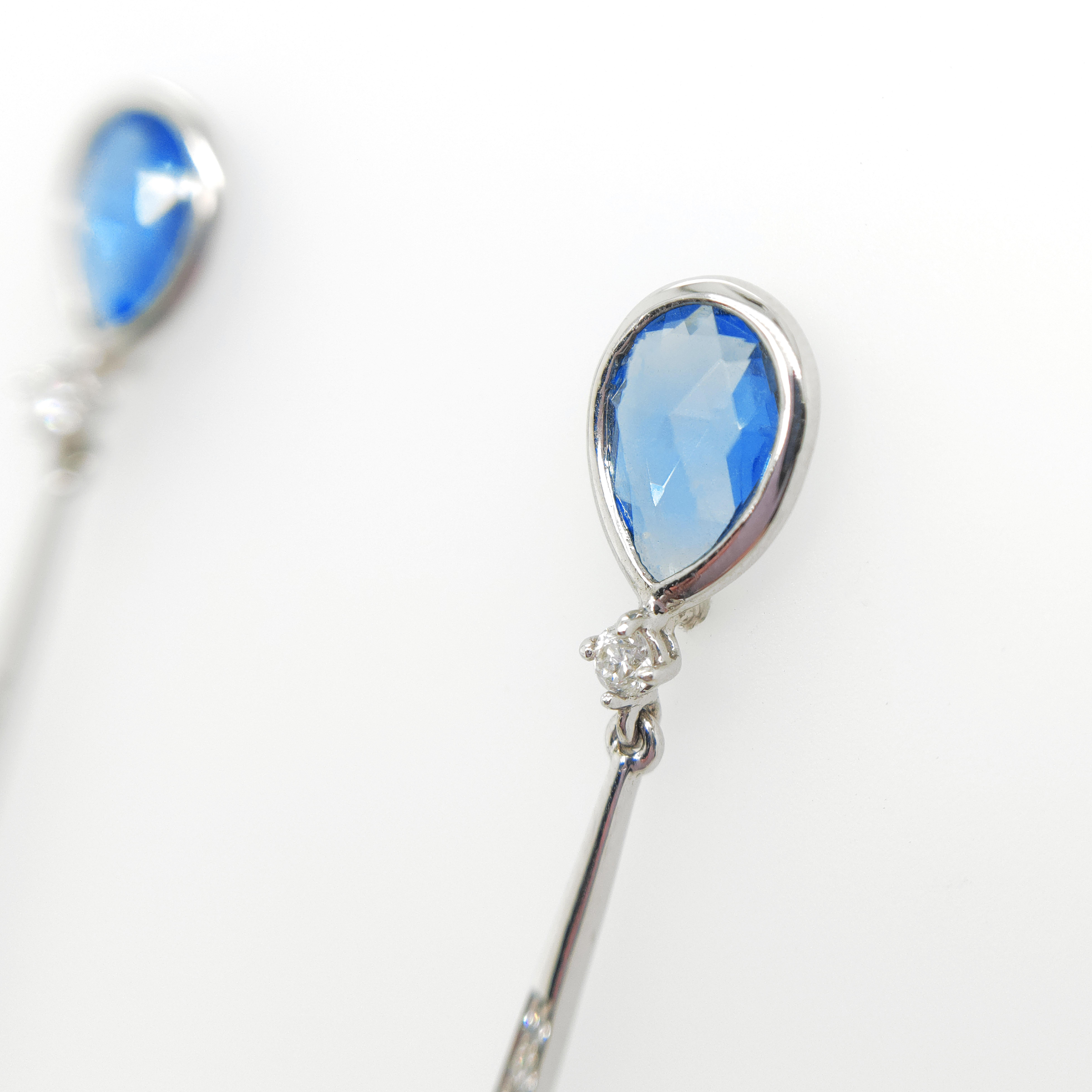 Modern Fine Chandelier Earrings with Diamonds and Blue Topaz