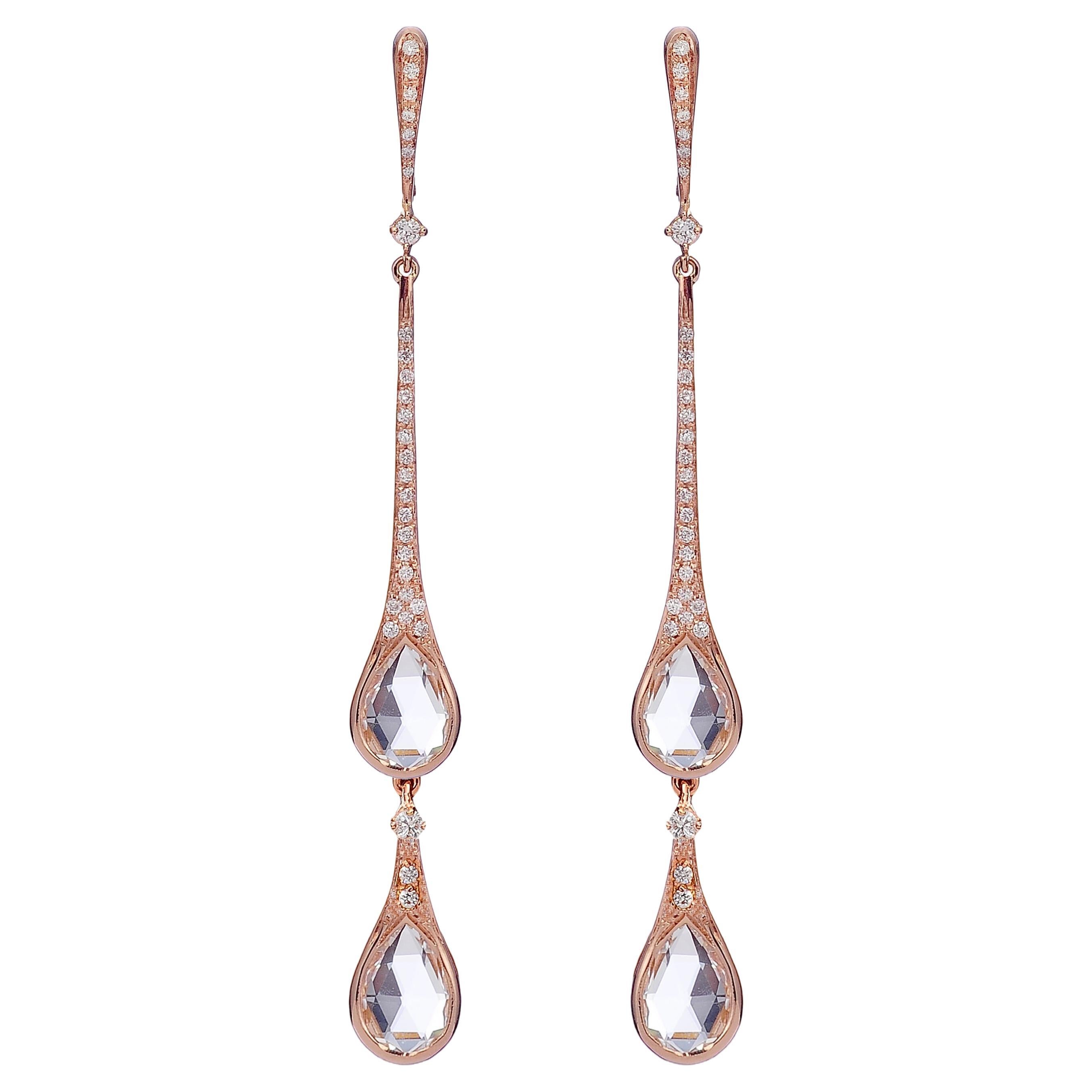 Fine Chandelier Earrings with Diamonds and Rock Crystal For Sale
