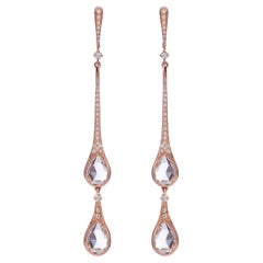 Boucles d'oreilles chandelier avec diamants et cristal de roche
