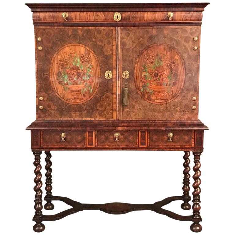 Fine Charles II Oyster Olivewood Walnut Marquetry Cabinet on Stand
