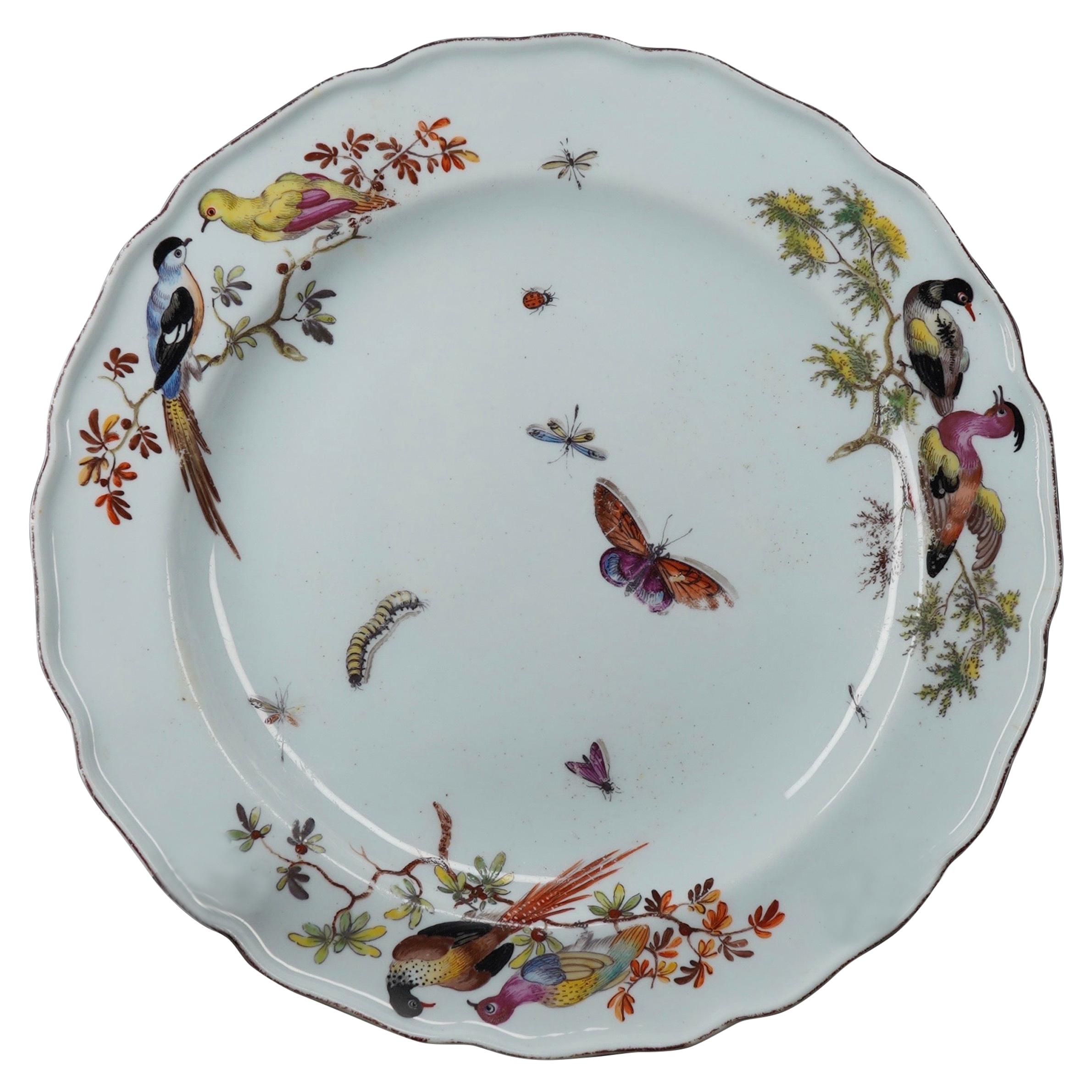 Fine Chelsea Red Anchor Plate, Birds-on-Branches and Butterflies, circa 1755