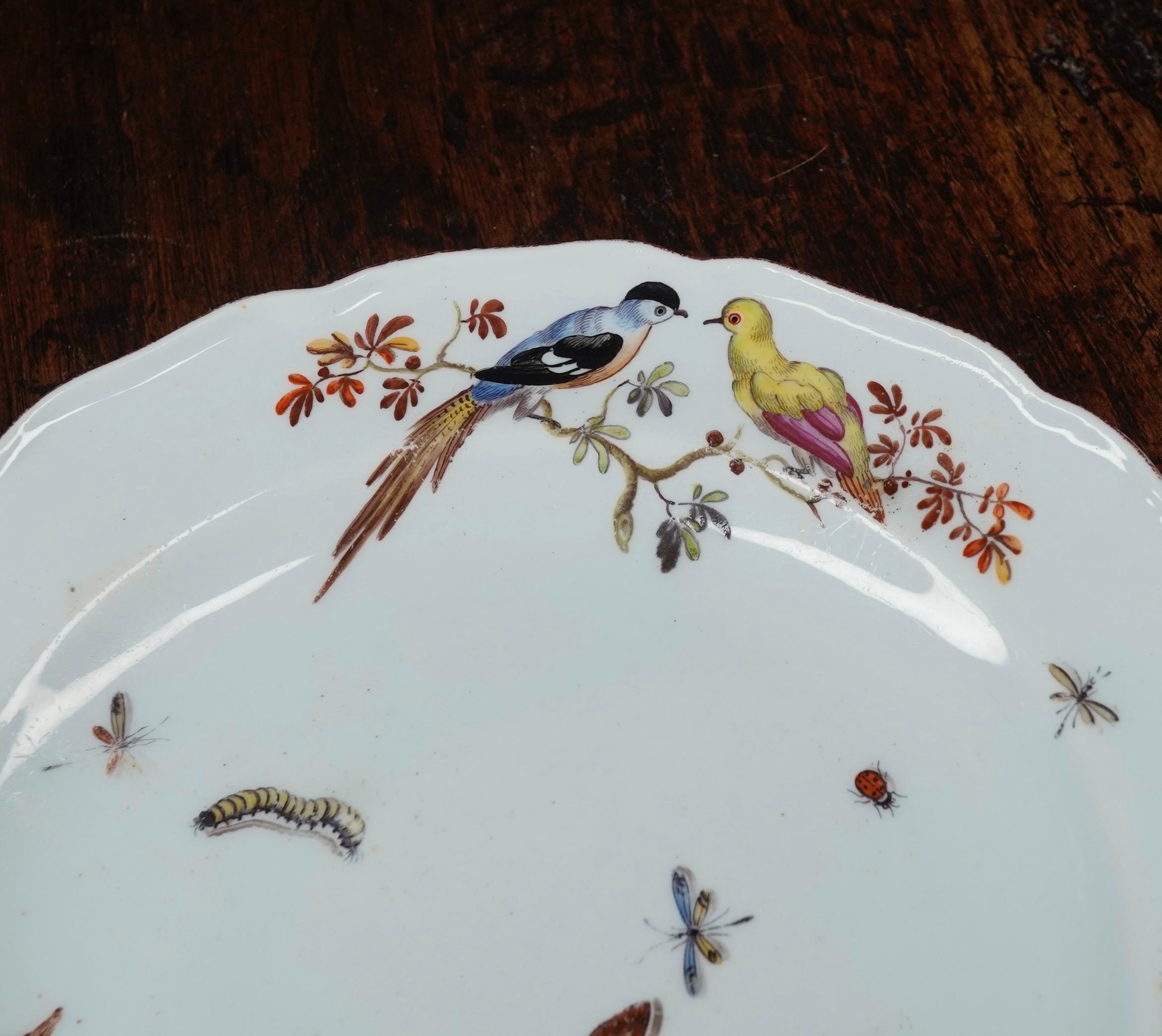 Mid-18th Century Fine Chelsea Red Anchor Plate, Birds-on-Branches and Butterflies, circa 1755